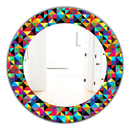 Triangular Colourfields 1 - Modern Mirror - Frameless Oval or Round Wall Mirror