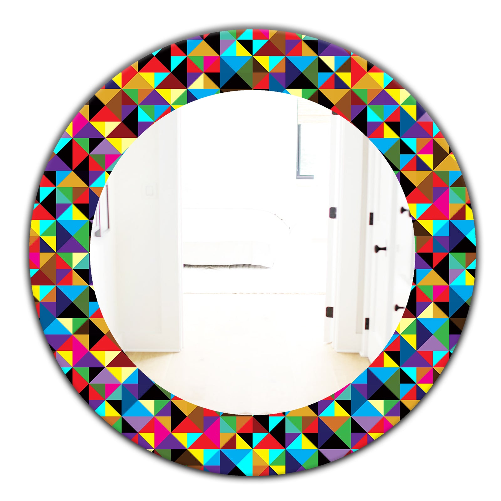 Triangular Colourfields 1 - Modern Mirror - Frameless Oval or Round Wall Mirror