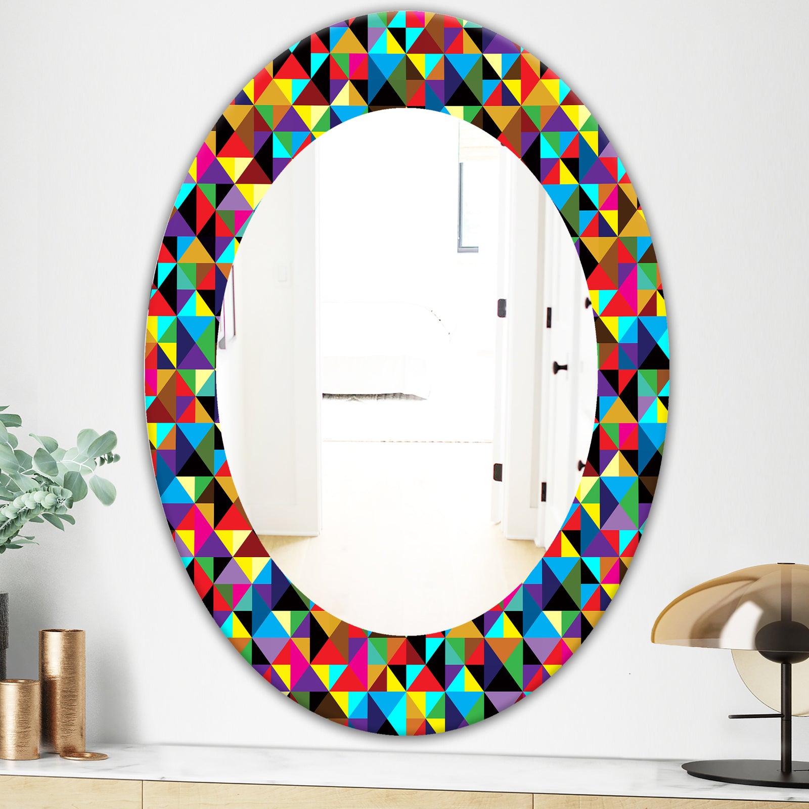 Triangular Colourfields 1 - Modern Mirror - Frameless Oval or Round Wall Mirror