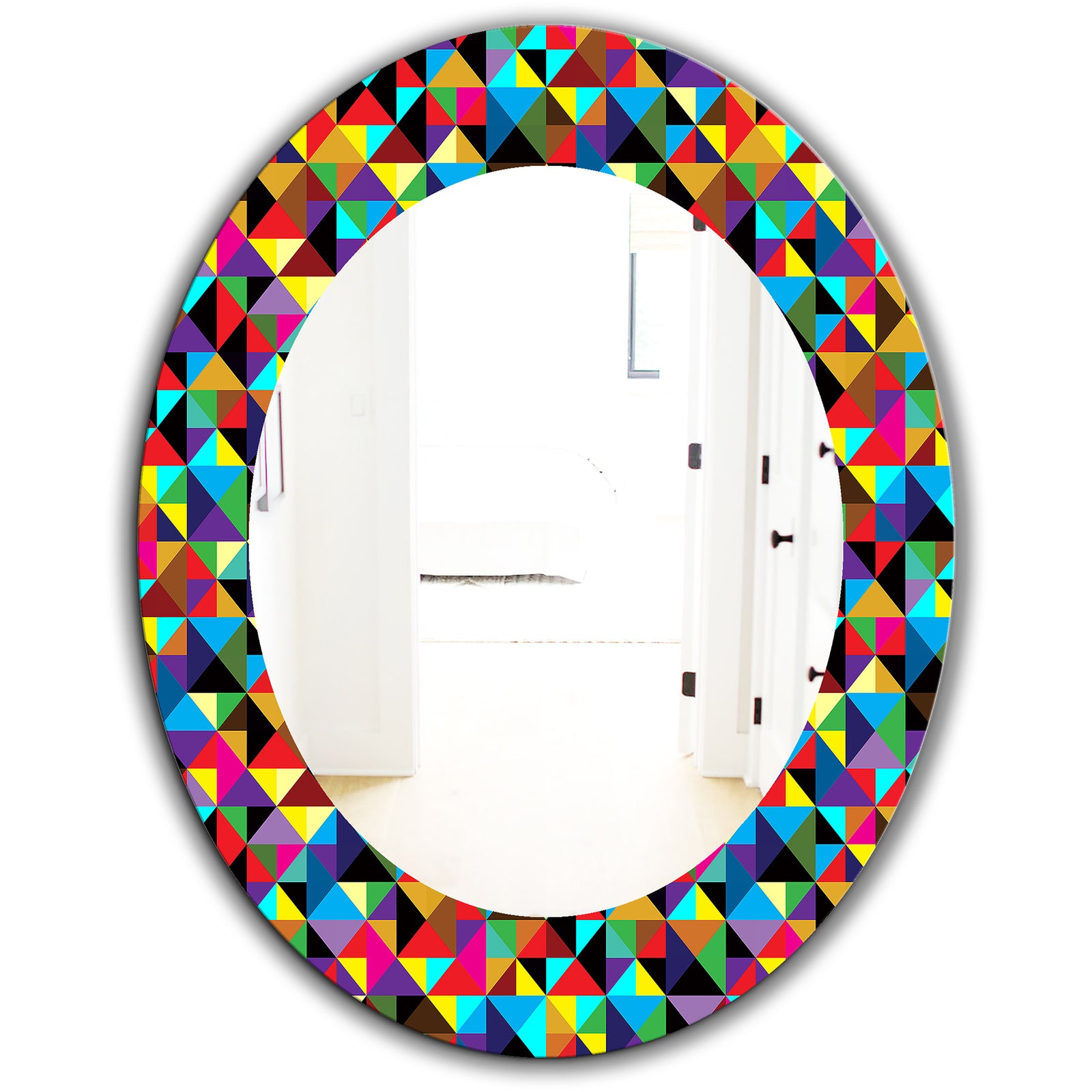 Triangular Colourfields 1 - Modern Mirror - Frameless Oval or Round Wall Mirror