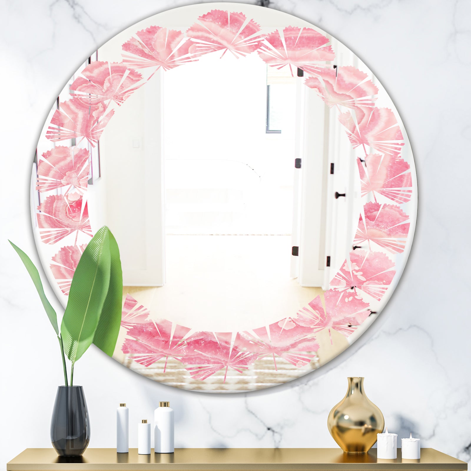 Quartz texture - Modern Round or Oval Wall Mirror - Leaves