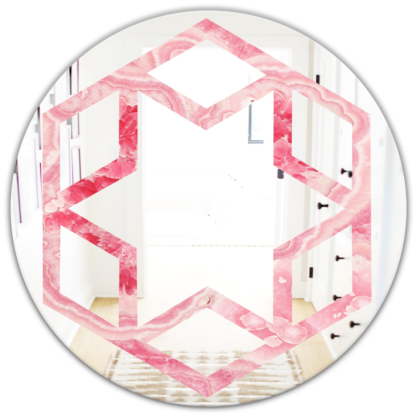 Quartz texture - Modern Round or Oval Wall Mirror - Hexagon Star