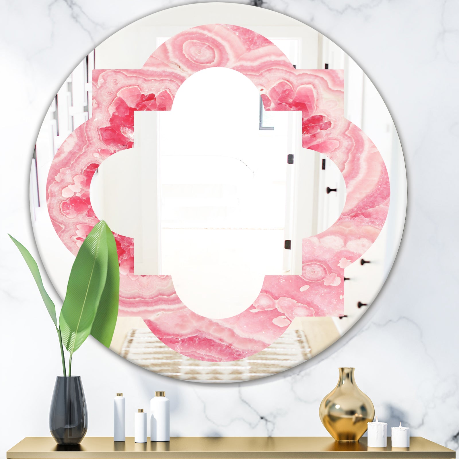 Quartz texture - Modern Round or Oval Wall Mirror - Quatrefoil