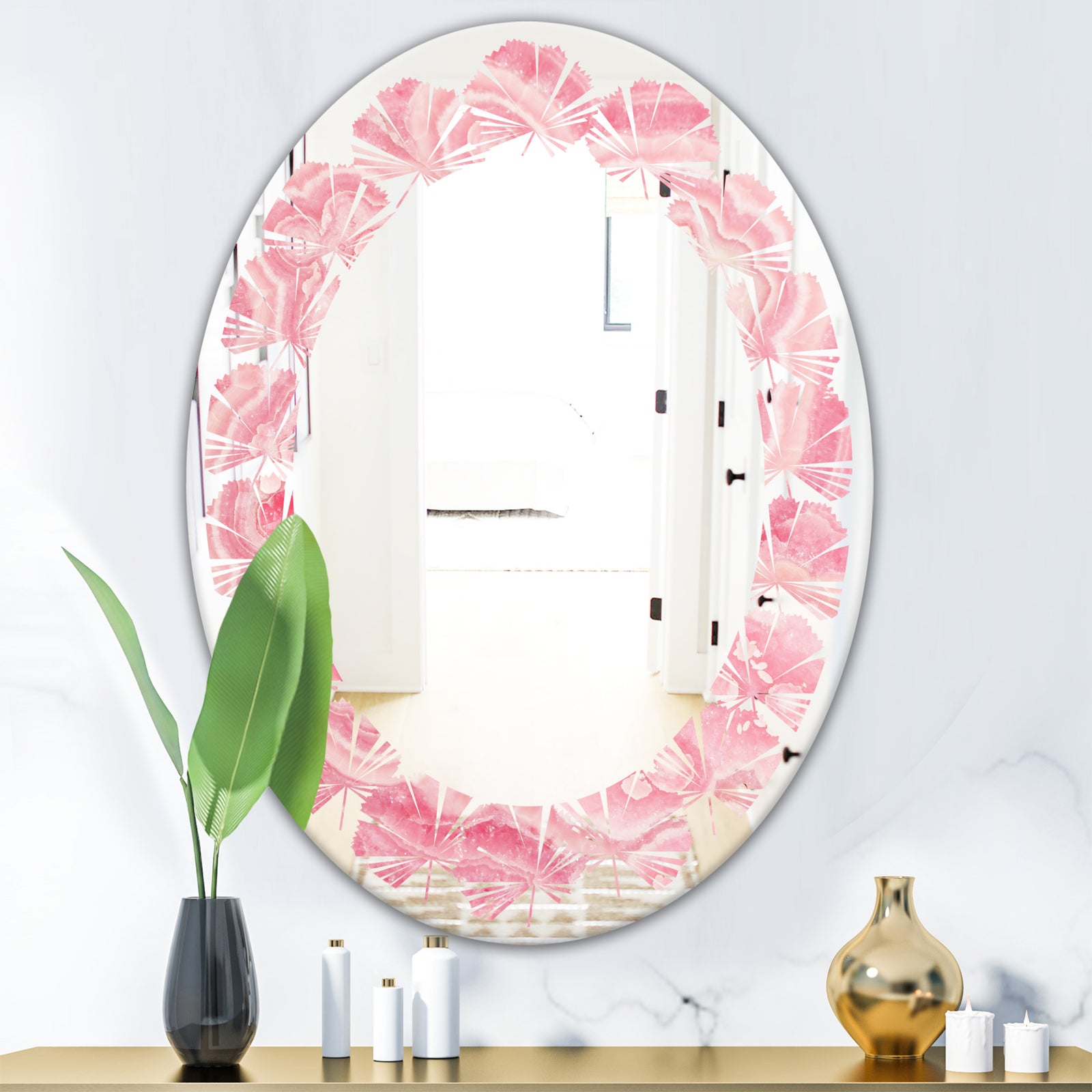Quartz texture - Modern Round or Oval Wall Mirror - Leaves