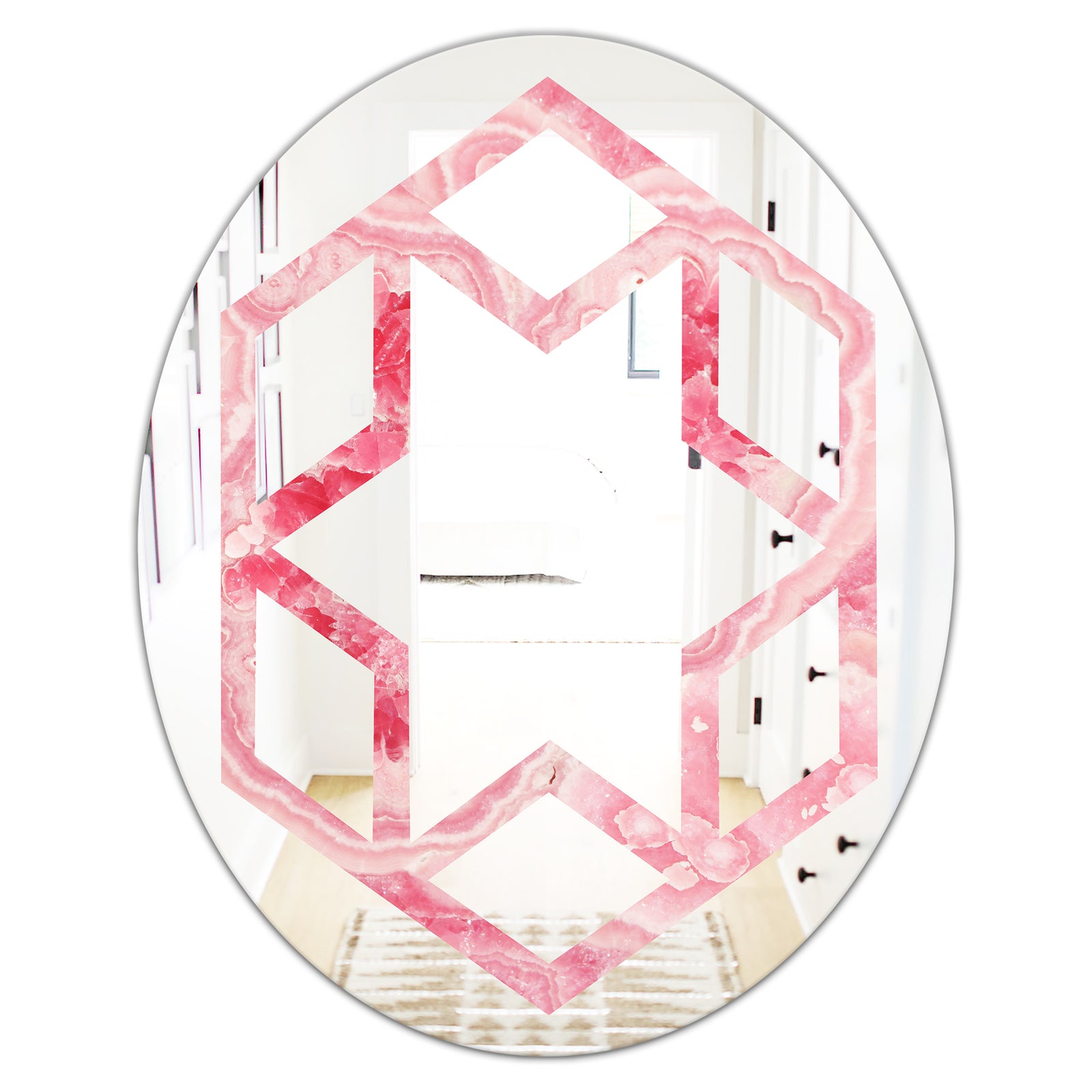 Quartz texture - Modern Round or Oval Wall Mirror - Hexagon Star