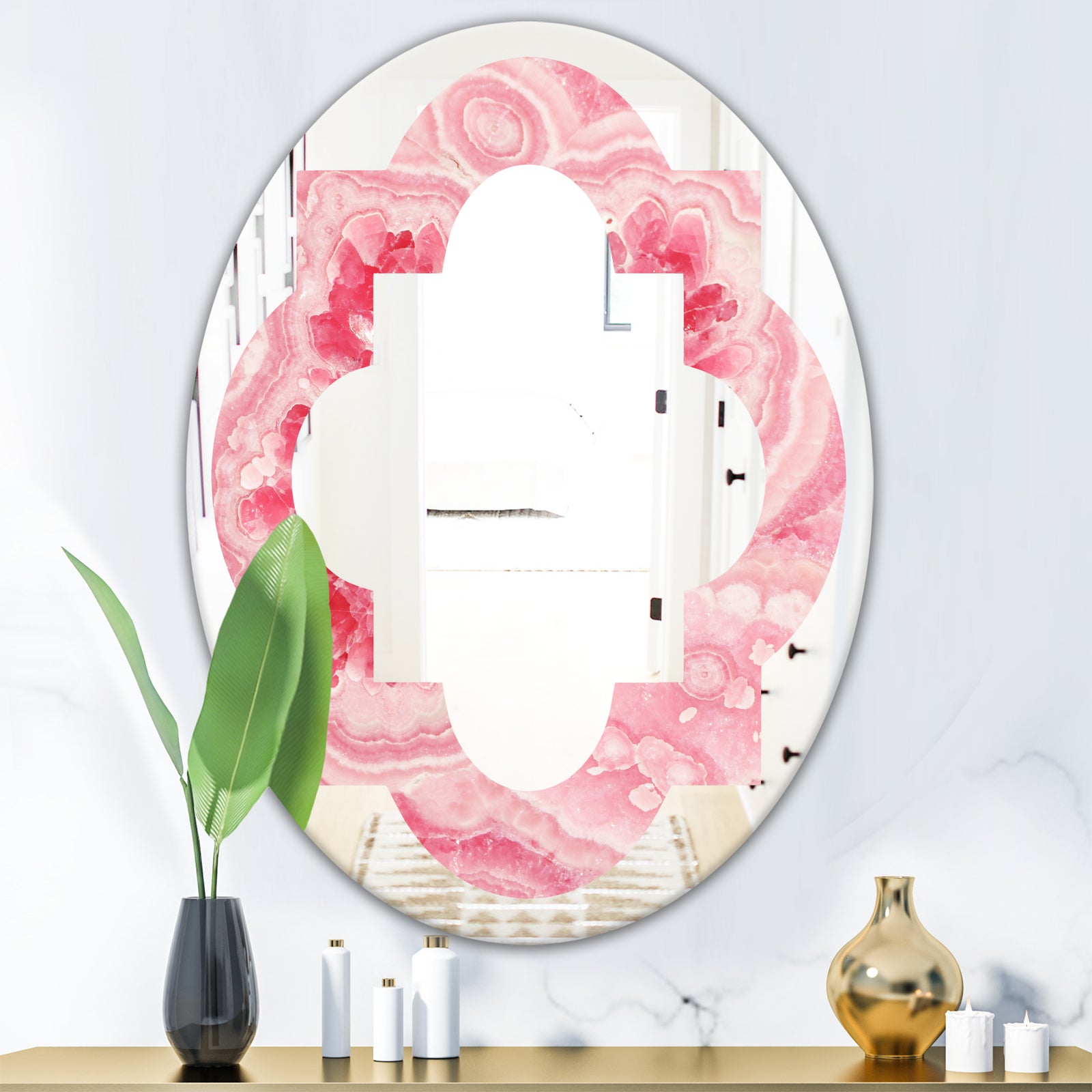 Quartz texture - Modern Round or Oval Wall Mirror - Quatrefoil