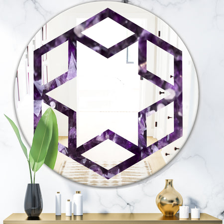 Amethyst geode - Modern Round or Oval Wall Mirror - Hexagon Star