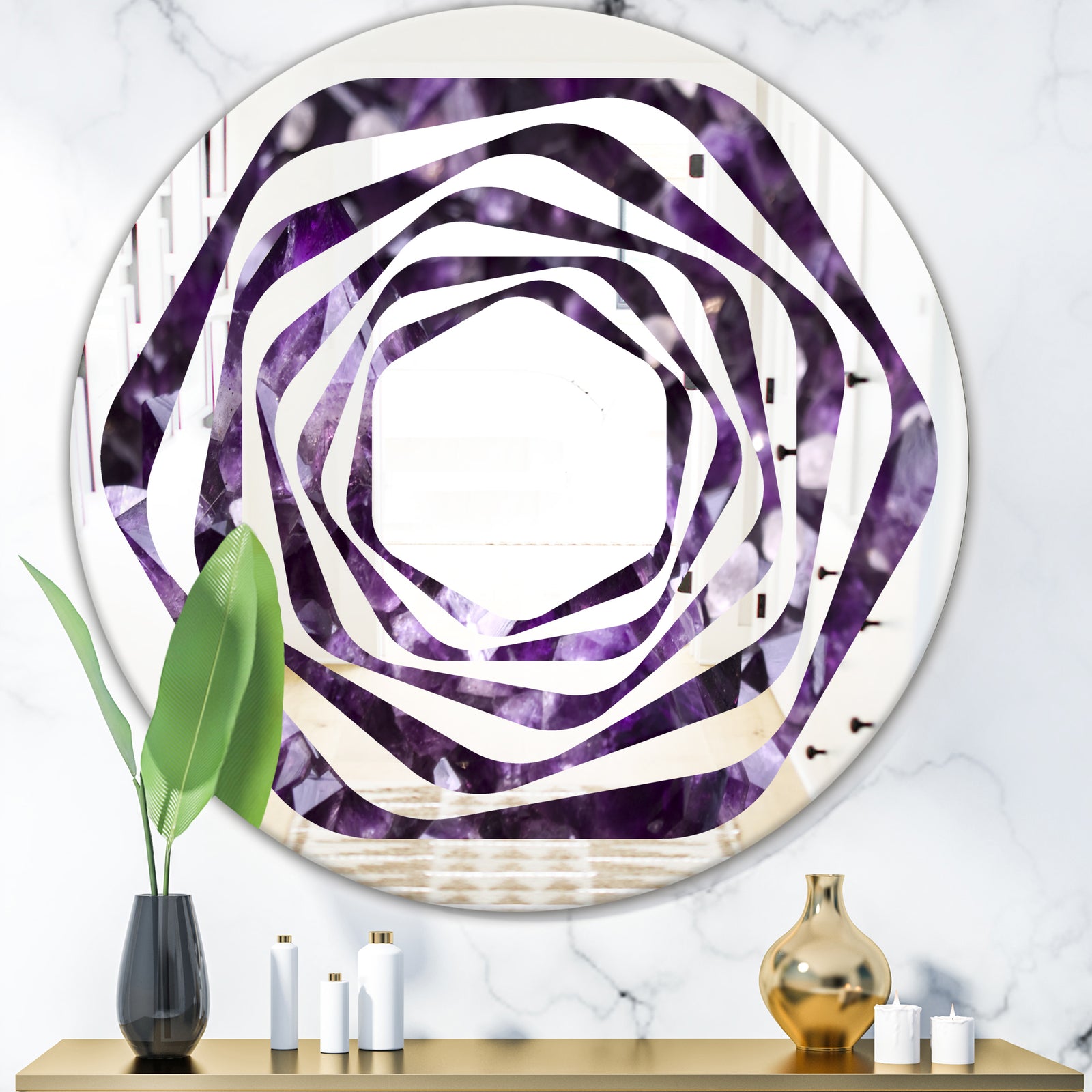 Amethyst geode - Modern Round or Oval Wall Mirror - Whirl