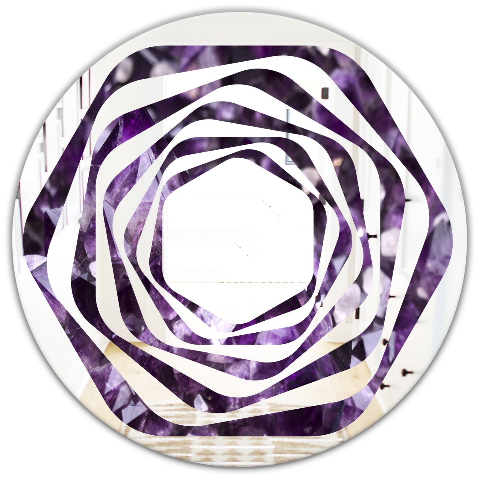 Amethyst geode - Modern Round or Oval Wall Mirror - Whirl