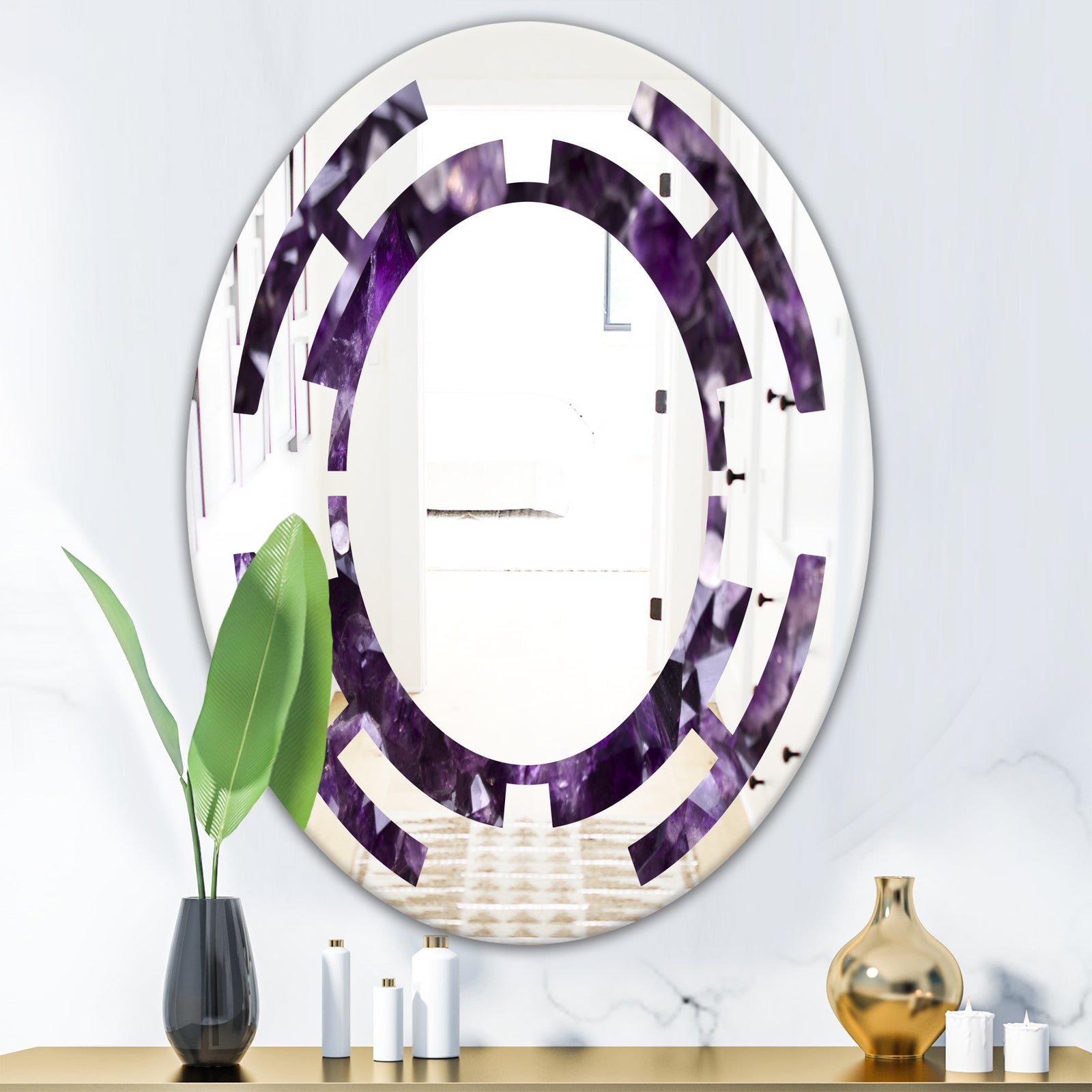 Amethyst geode - Modern Round or Oval Wall Mirror - Space