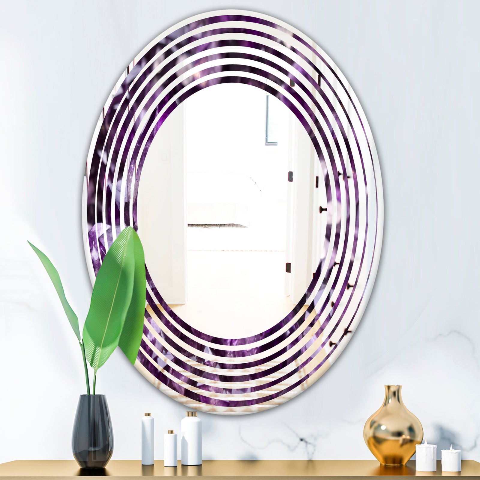 Amethyst geode - Modern Round or Oval Wall Mirror - Wave