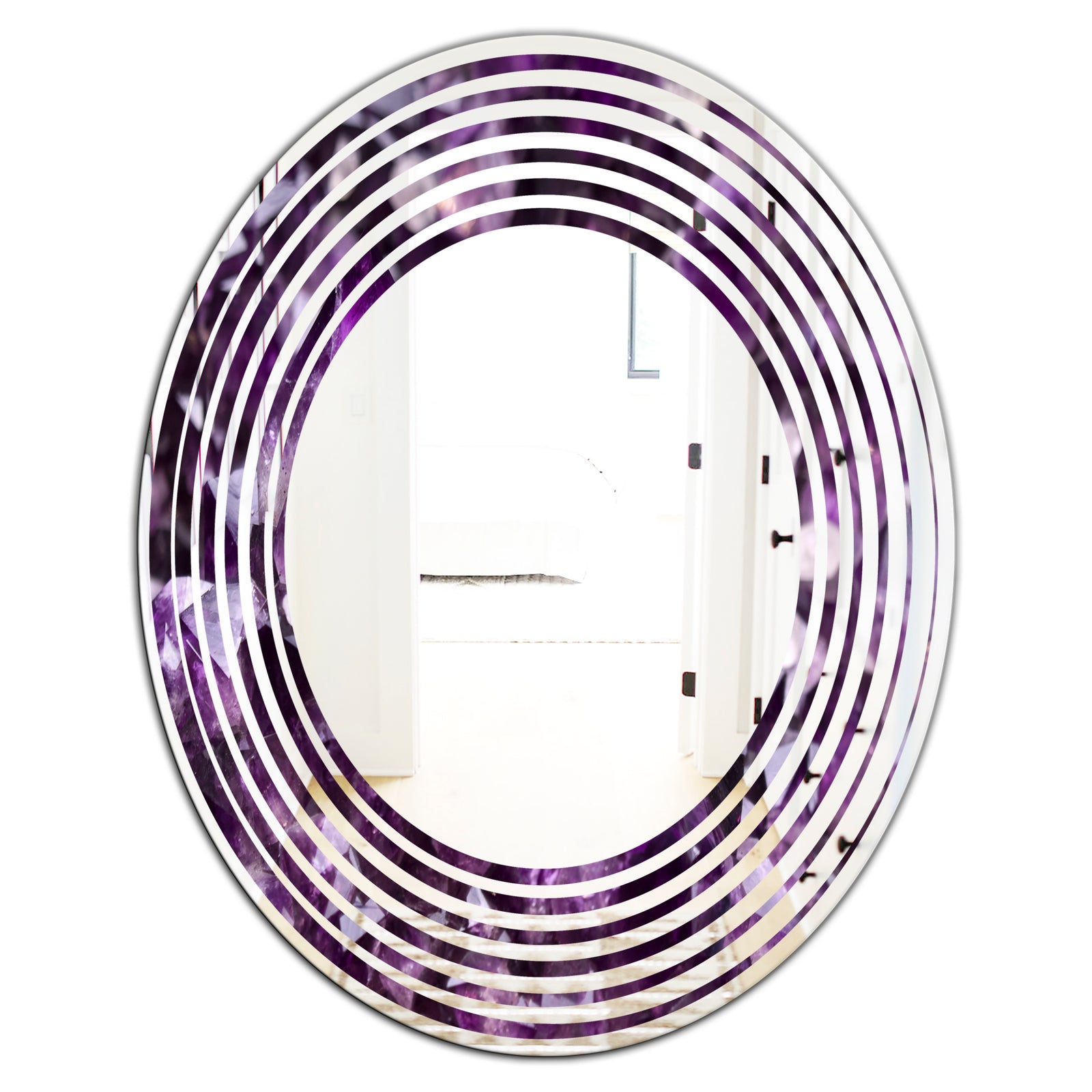 Amethyst geode - Modern Round or Oval Wall Mirror - Wave