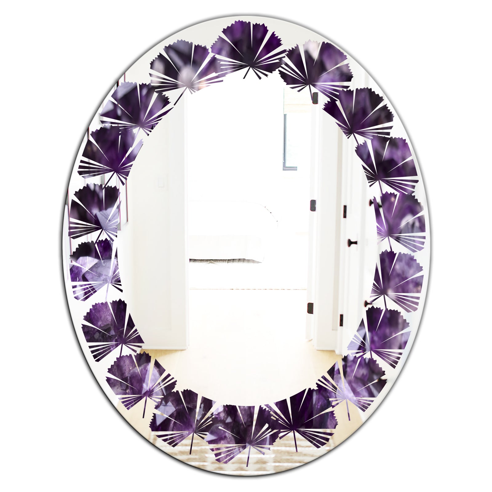 Amethyst geode - Modern Round or Oval Wall Mirror - Leaves