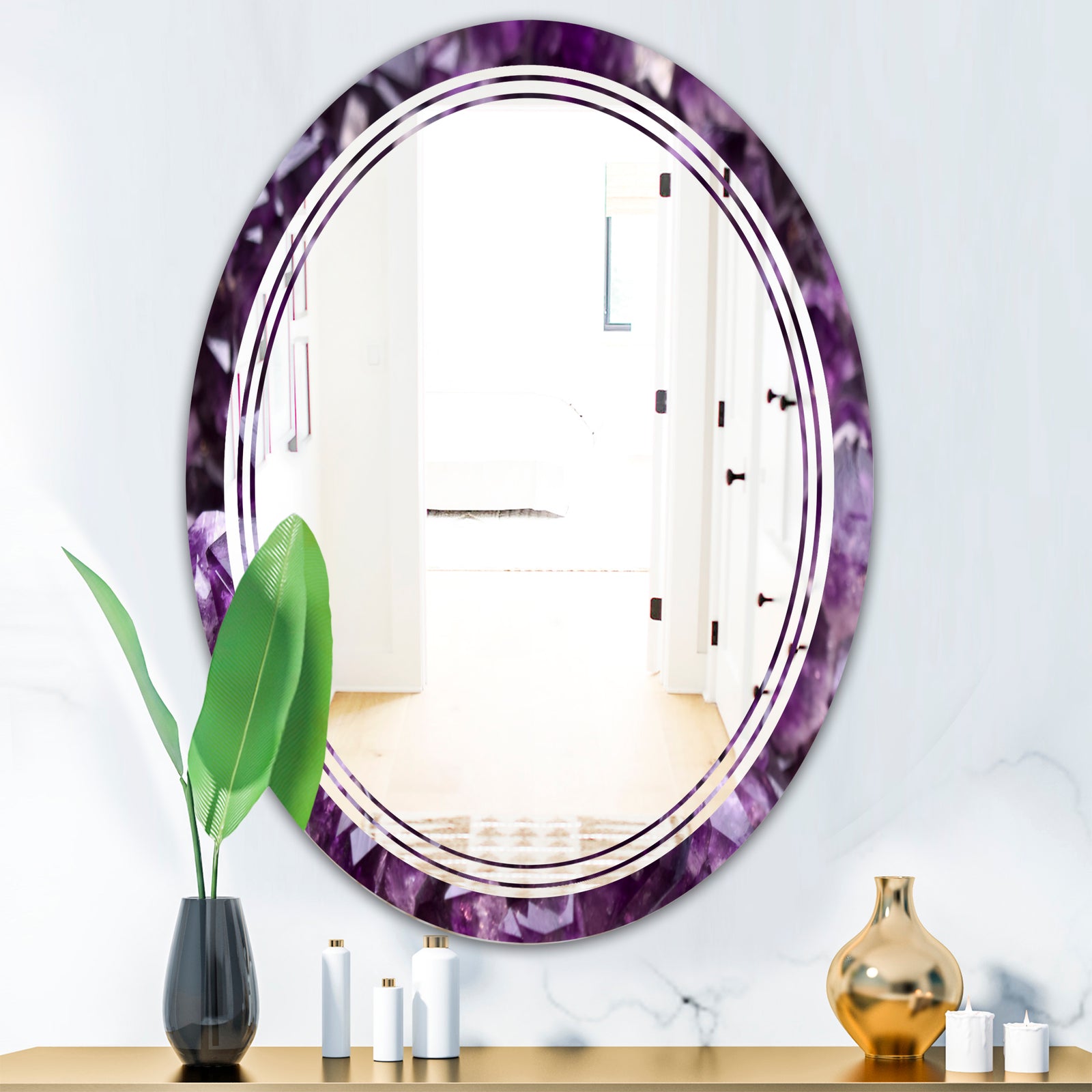 Amethyst geode - Modern Round or Oval Wall Mirror - Triple C