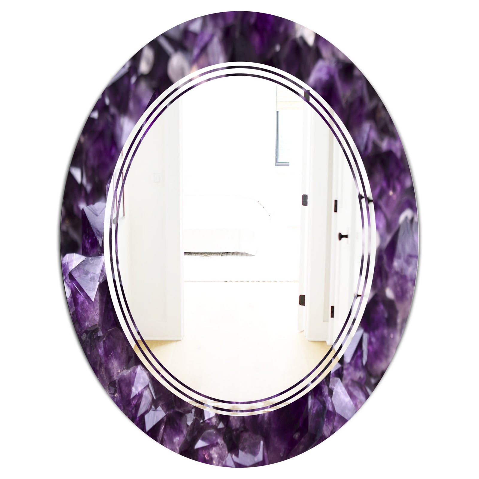 Amethyst geode - Modern Round or Oval Wall Mirror - Triple C