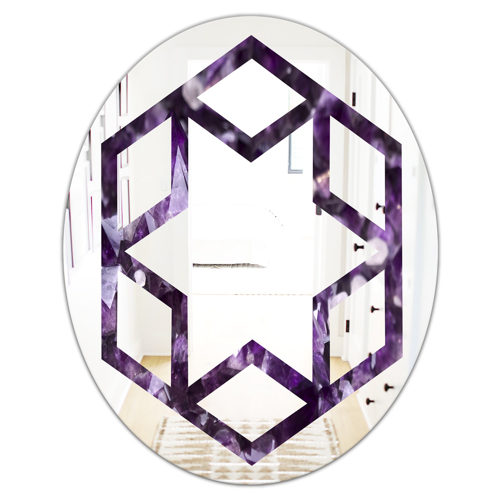 Amethyst geode - Modern Round or Oval Wall Mirror - Hexagon Star