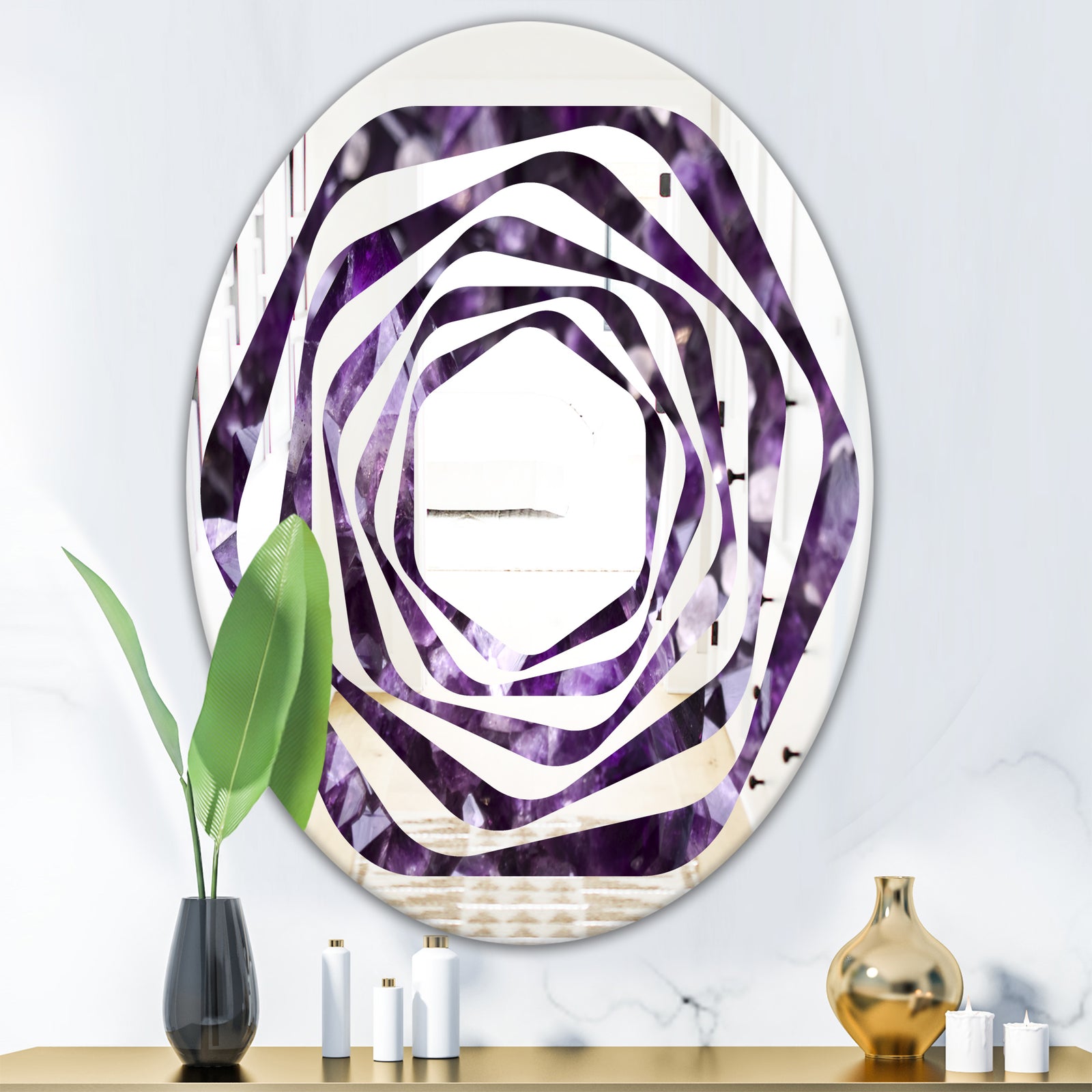 Amethyst geode - Modern Round or Oval Wall Mirror - Whirl