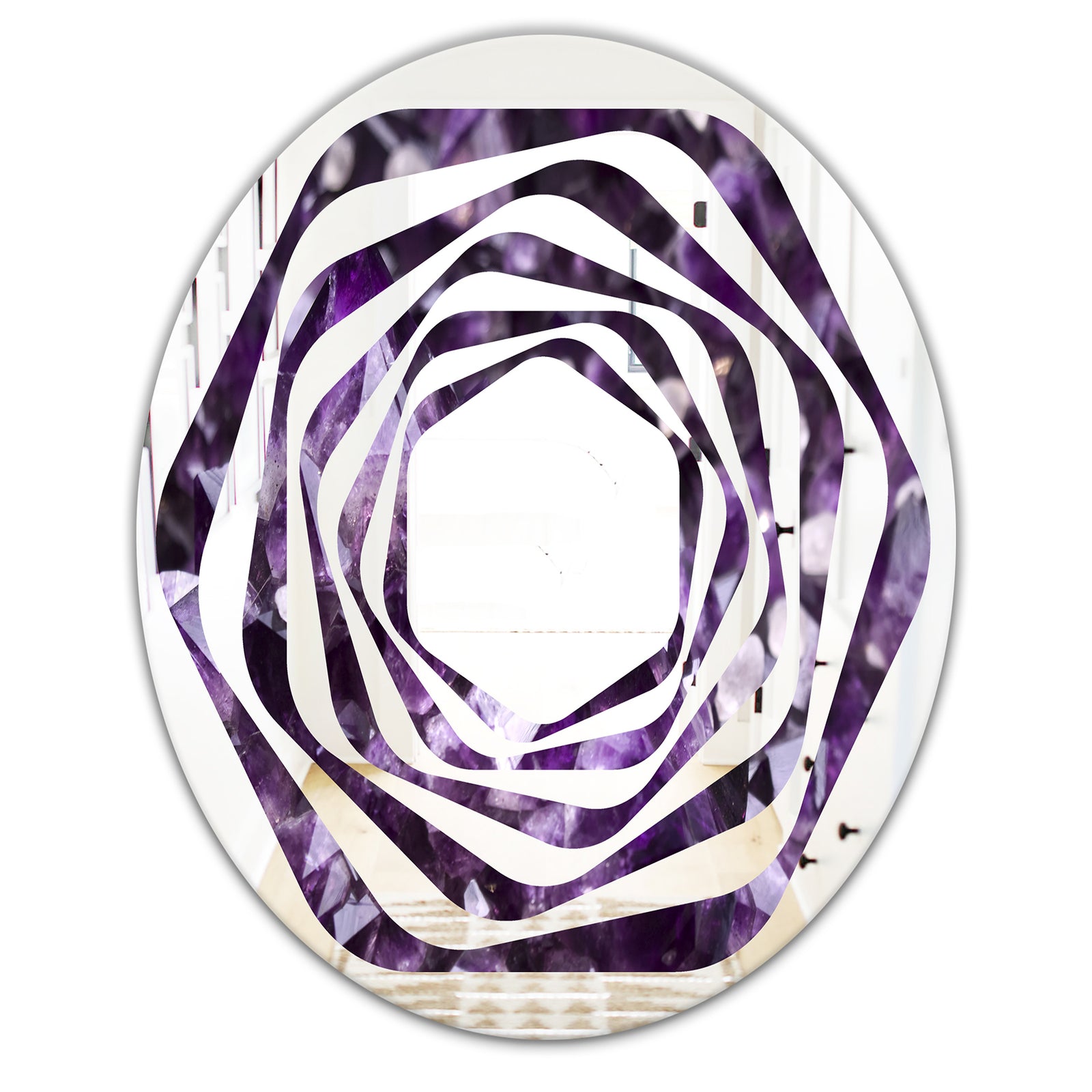 Amethyst geode - Modern Round or Oval Wall Mirror - Whirl
