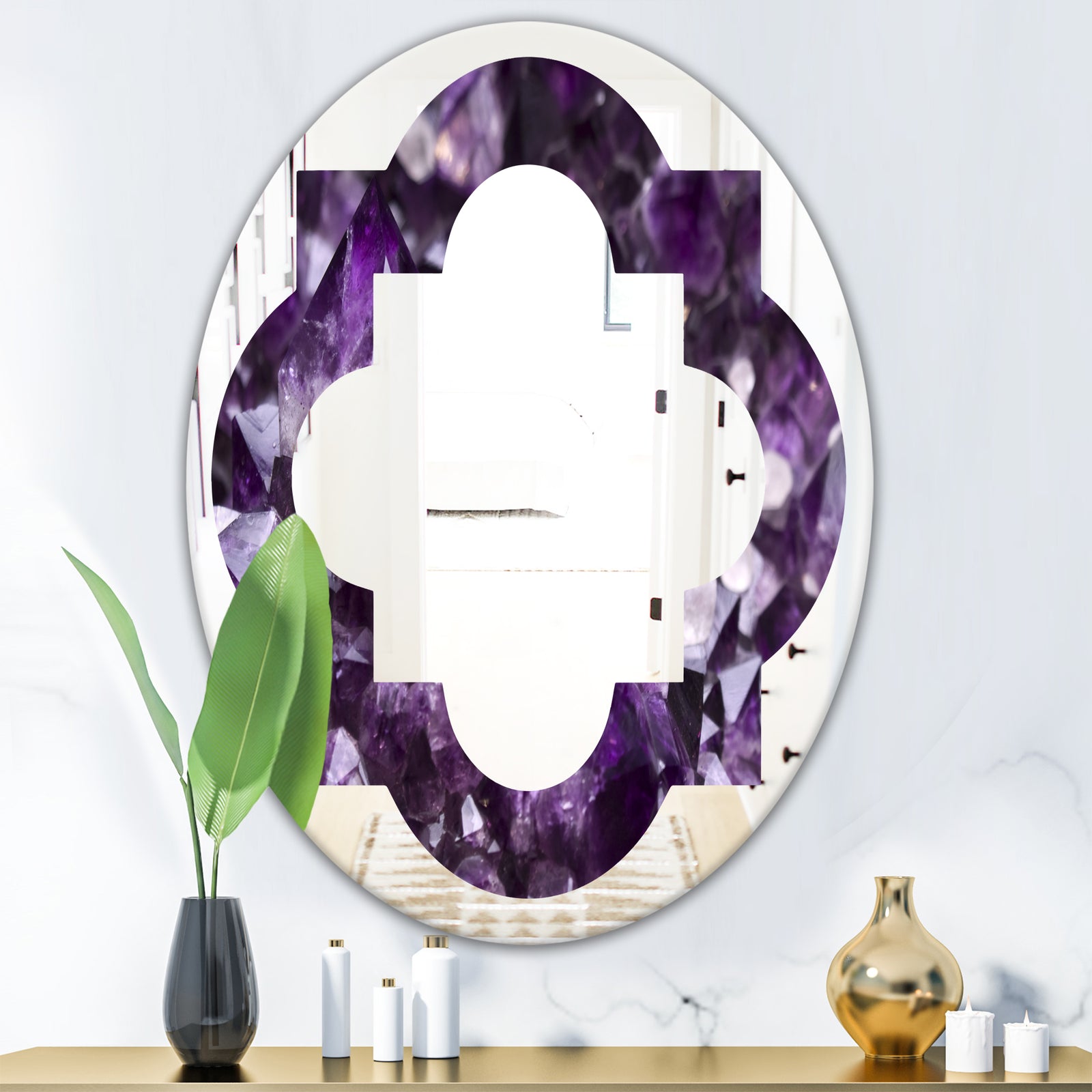 Amethyst geode - Modern Round or Oval Wall Mirror - Quatrefoil