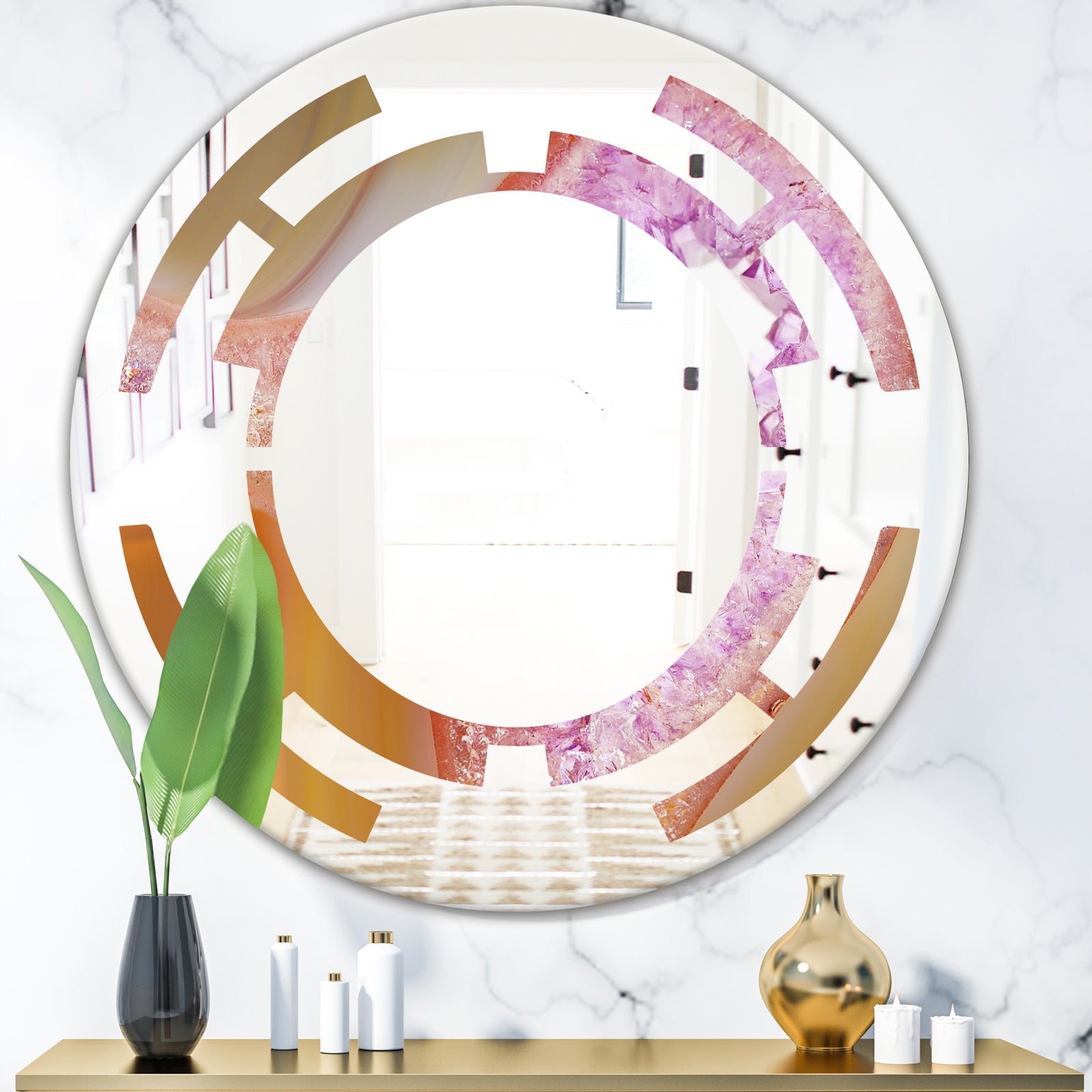 Crystals of Amethyst in Agate - Modern Round or Oval Wall Mirror - Space