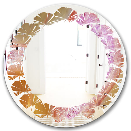 Crystals of Amethyst in Agate - Modern Round or Oval Wall Mirror - Leaves