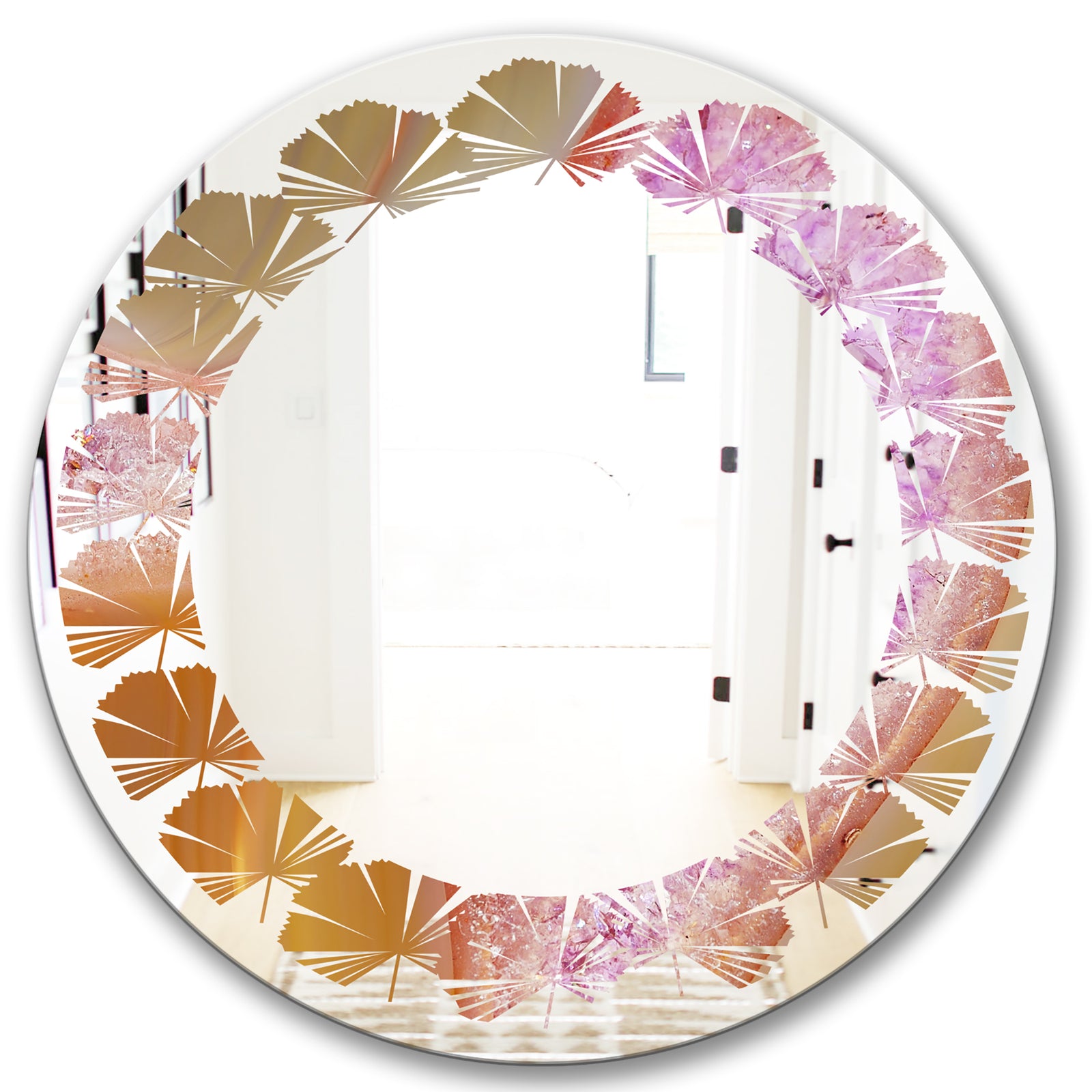 Crystals of Amethyst in Agate - Modern Round or Oval Wall Mirror - Leaves