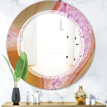 Crystals of Amethyst in Agate - Modern Round or Oval Wall Mirror - Triple C