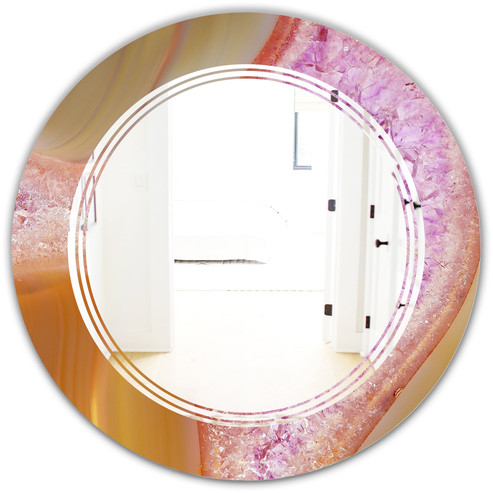 Crystals of Amethyst in Agate - Modern Round or Oval Wall Mirror - Triple C