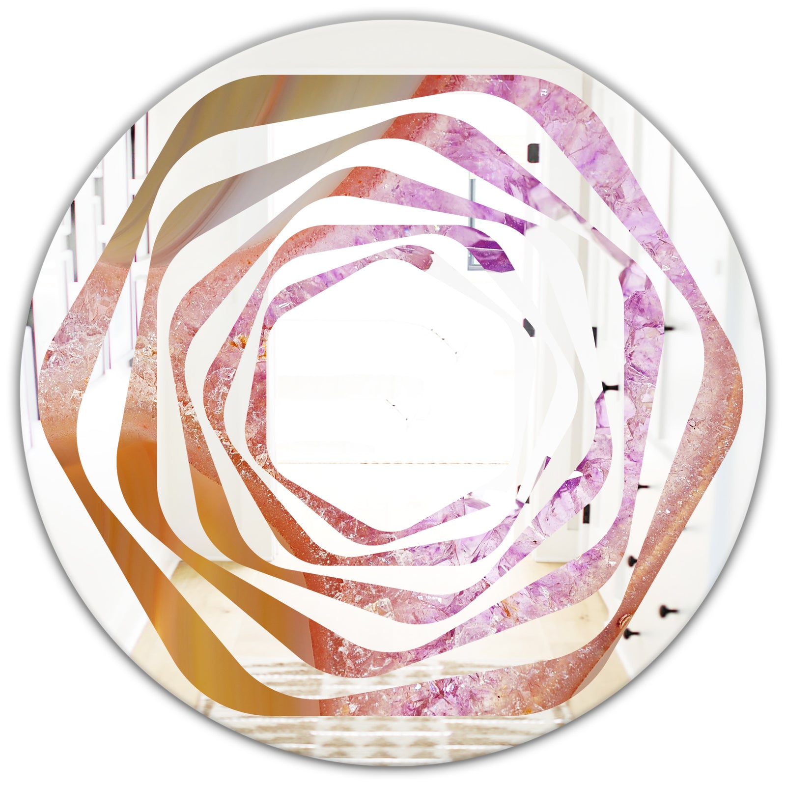 Crystals of Amethyst in Agate - Modern Round or Oval Wall Mirror - Whirl