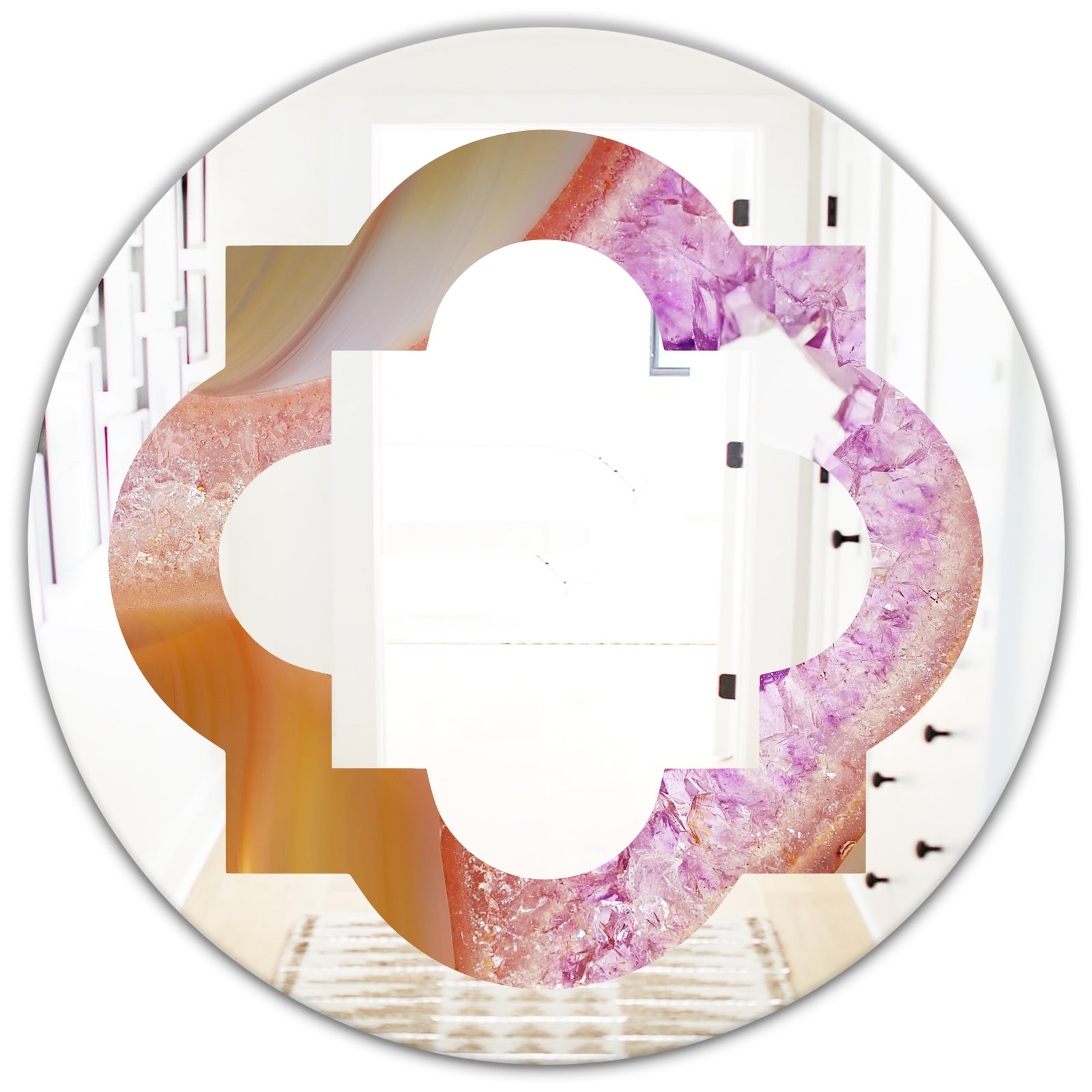 Crystals of Amethyst in Agate - Modern Round or Oval Wall Mirror - Quatrefoil
