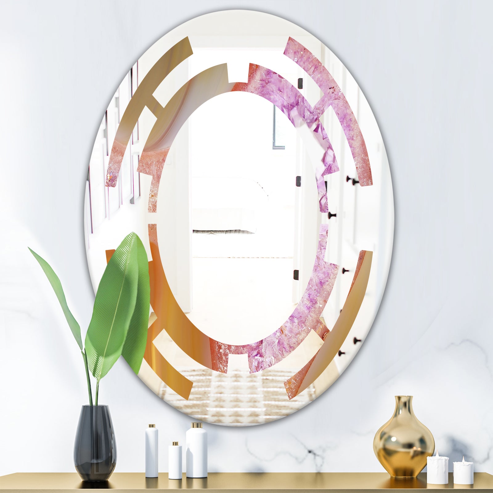Crystals of Amethyst in Agate - Modern Round or Oval Wall Mirror - Space