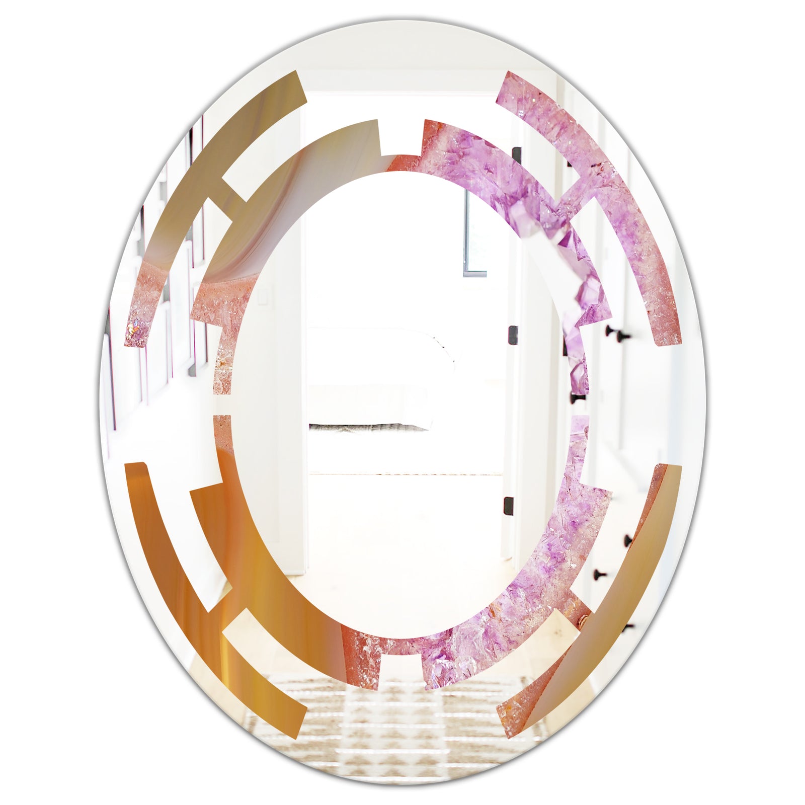 Crystals of Amethyst in Agate - Modern Round or Oval Wall Mirror - Space