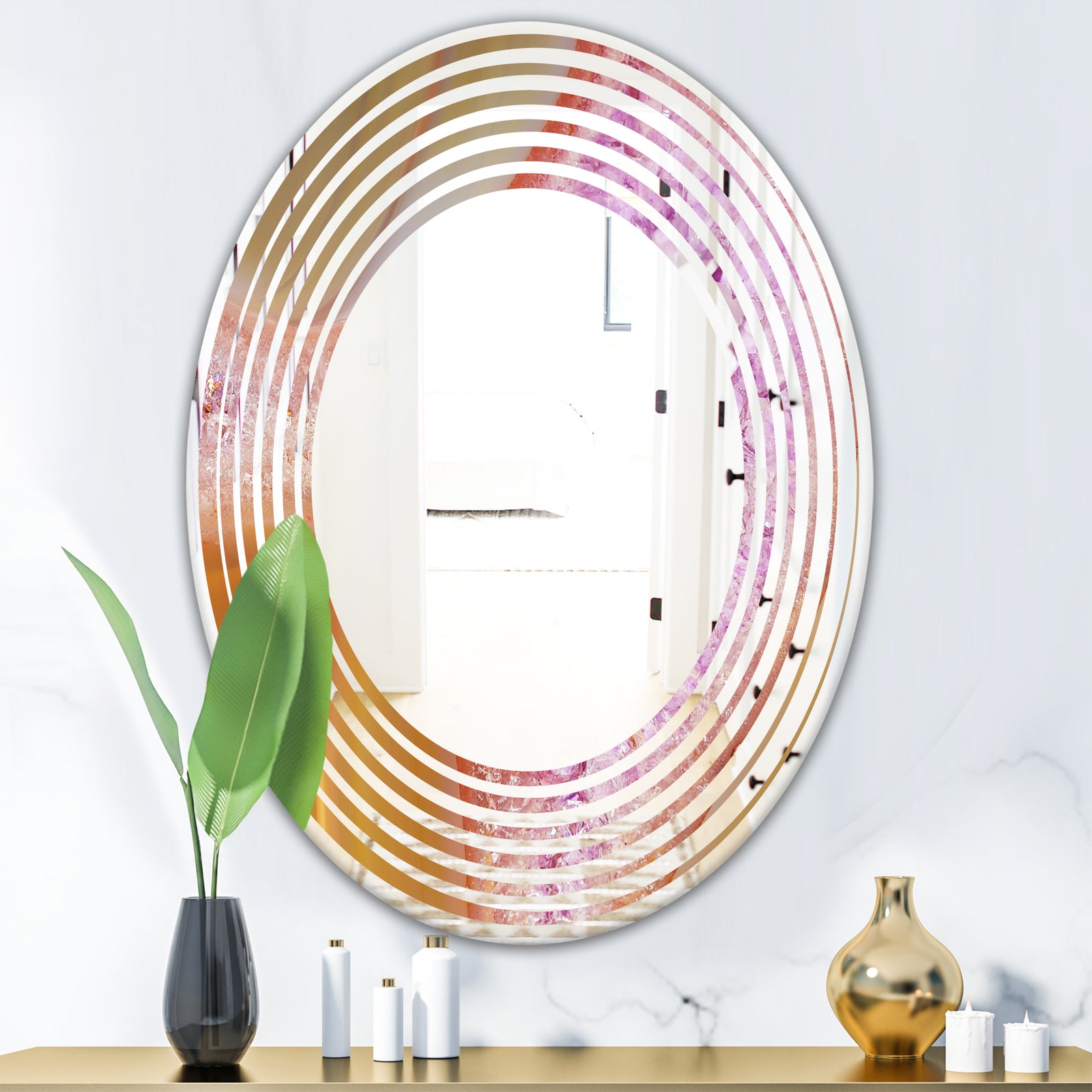 Crystals of Amethyst in Agate - Modern Round or Oval Wall Mirror - Wave