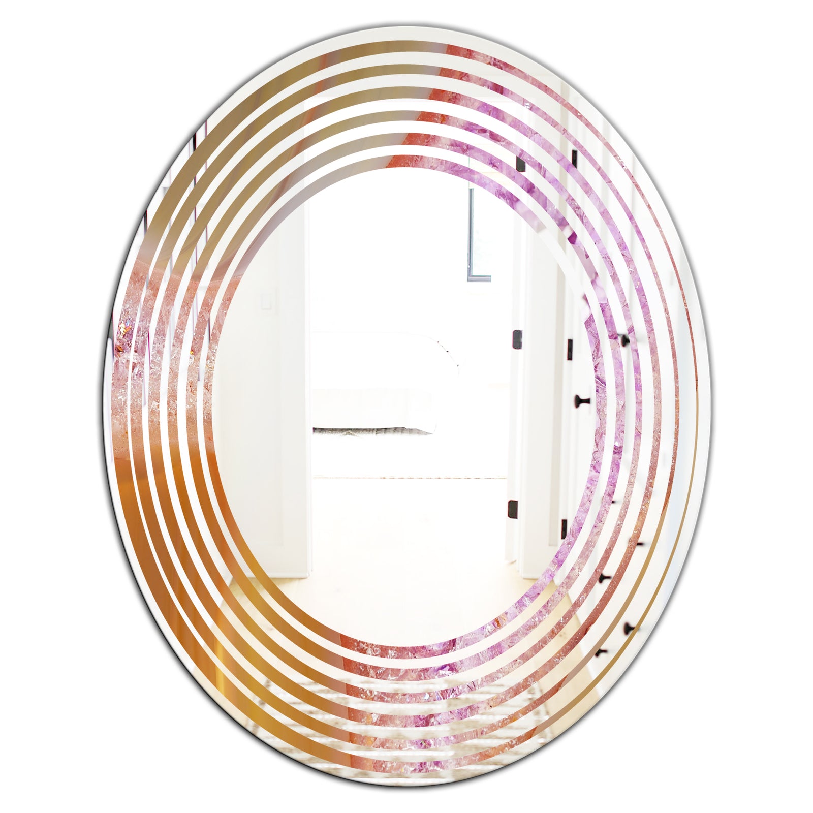 Crystals of Amethyst in Agate - Modern Round or Oval Wall Mirror - Wave