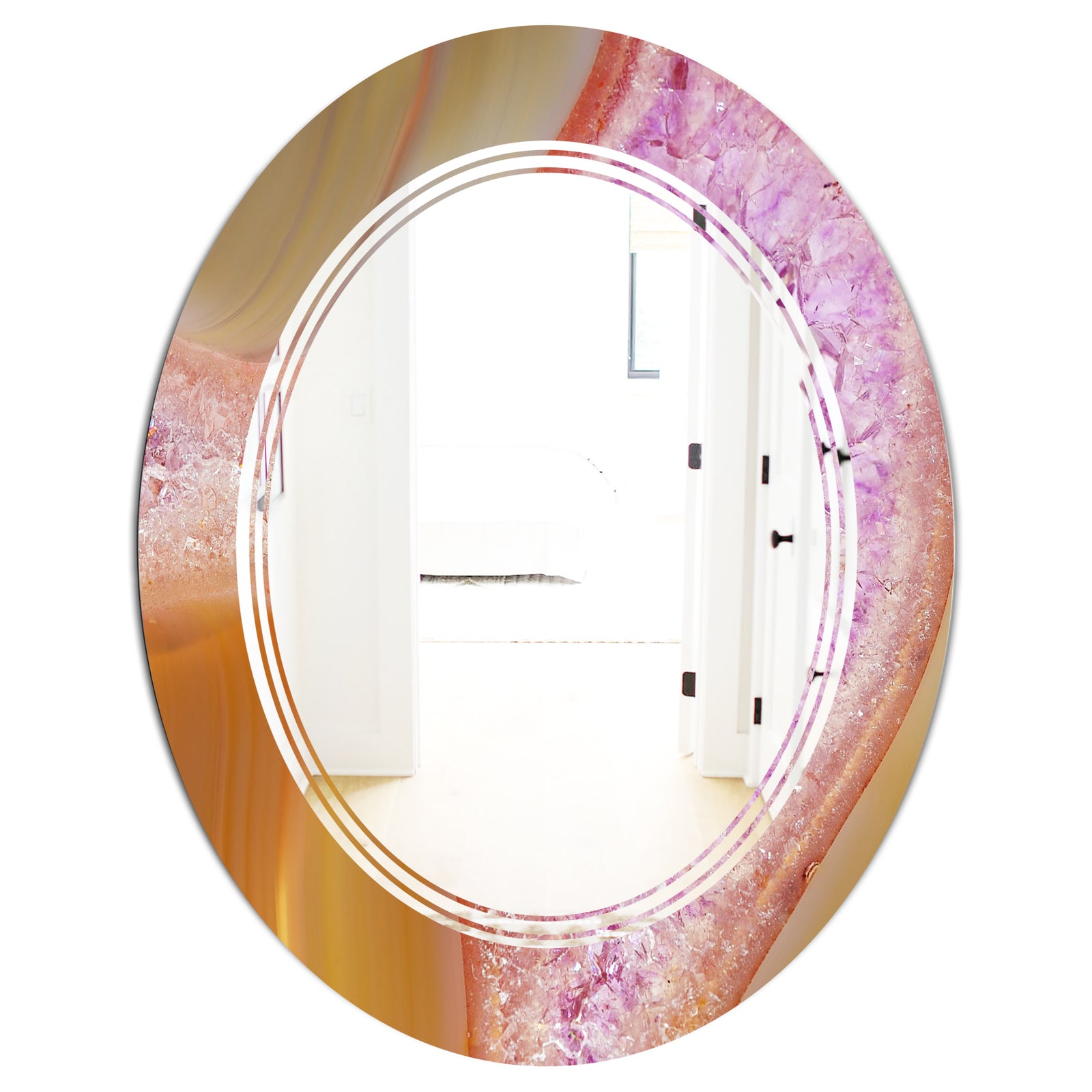 Crystals of Amethyst in Agate - Modern Round or Oval Wall Mirror - Triple C