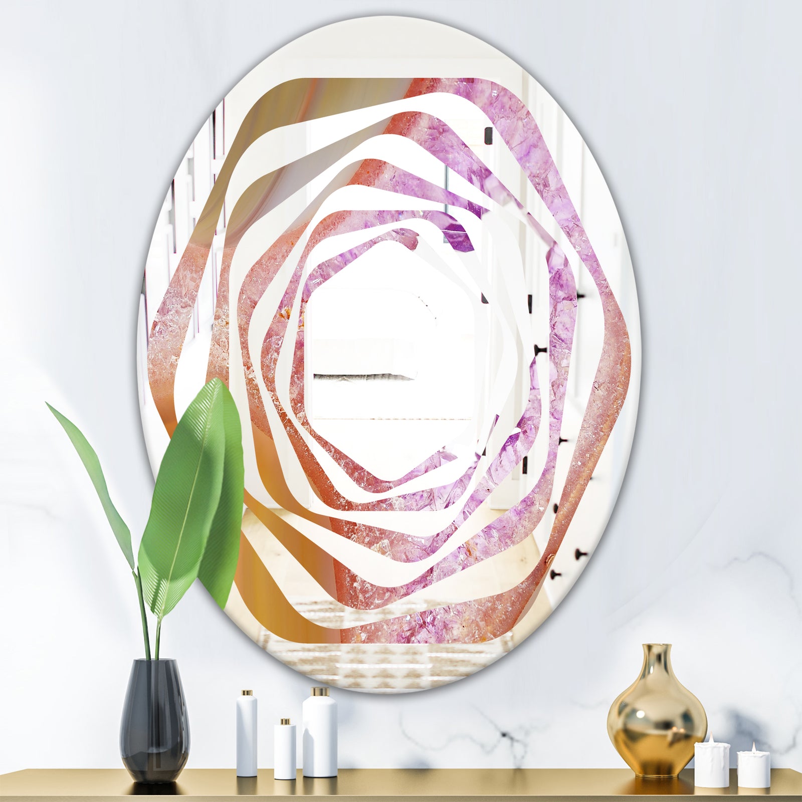 Crystals of Amethyst in Agate - Modern Round or Oval Wall Mirror - Whirl