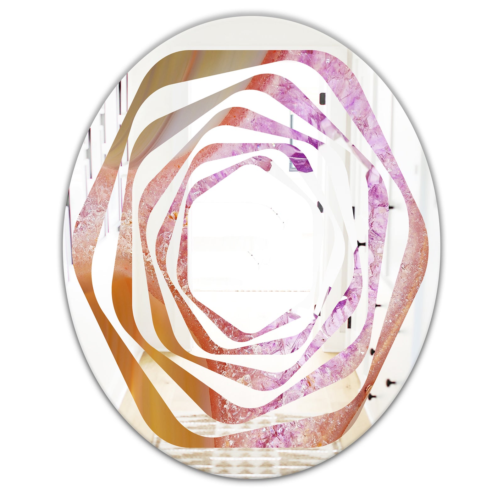 Crystals of Amethyst in Agate - Modern Round or Oval Wall Mirror - Whirl