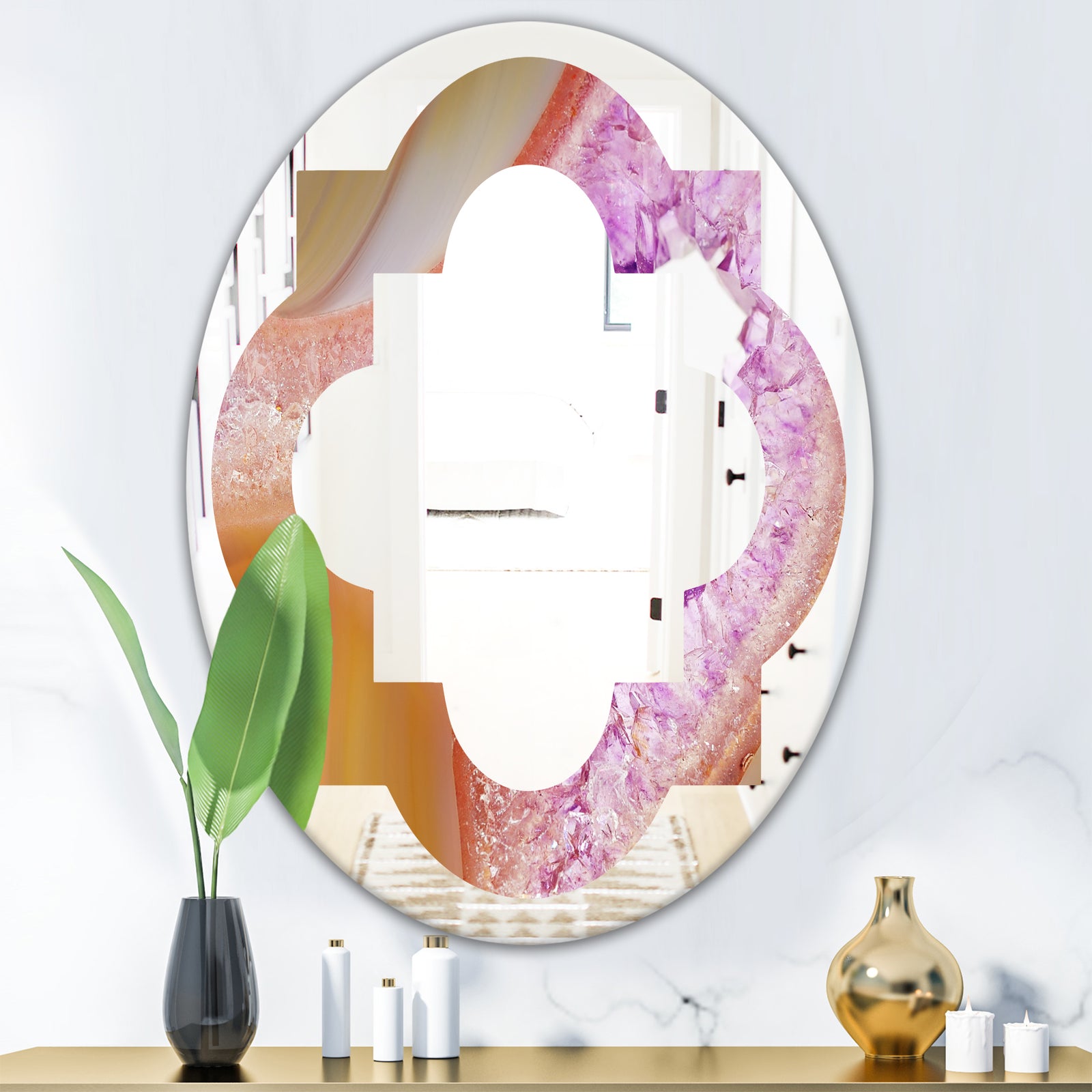 Crystals of Amethyst in Agate - Modern Round or Oval Wall Mirror - Quatrefoil