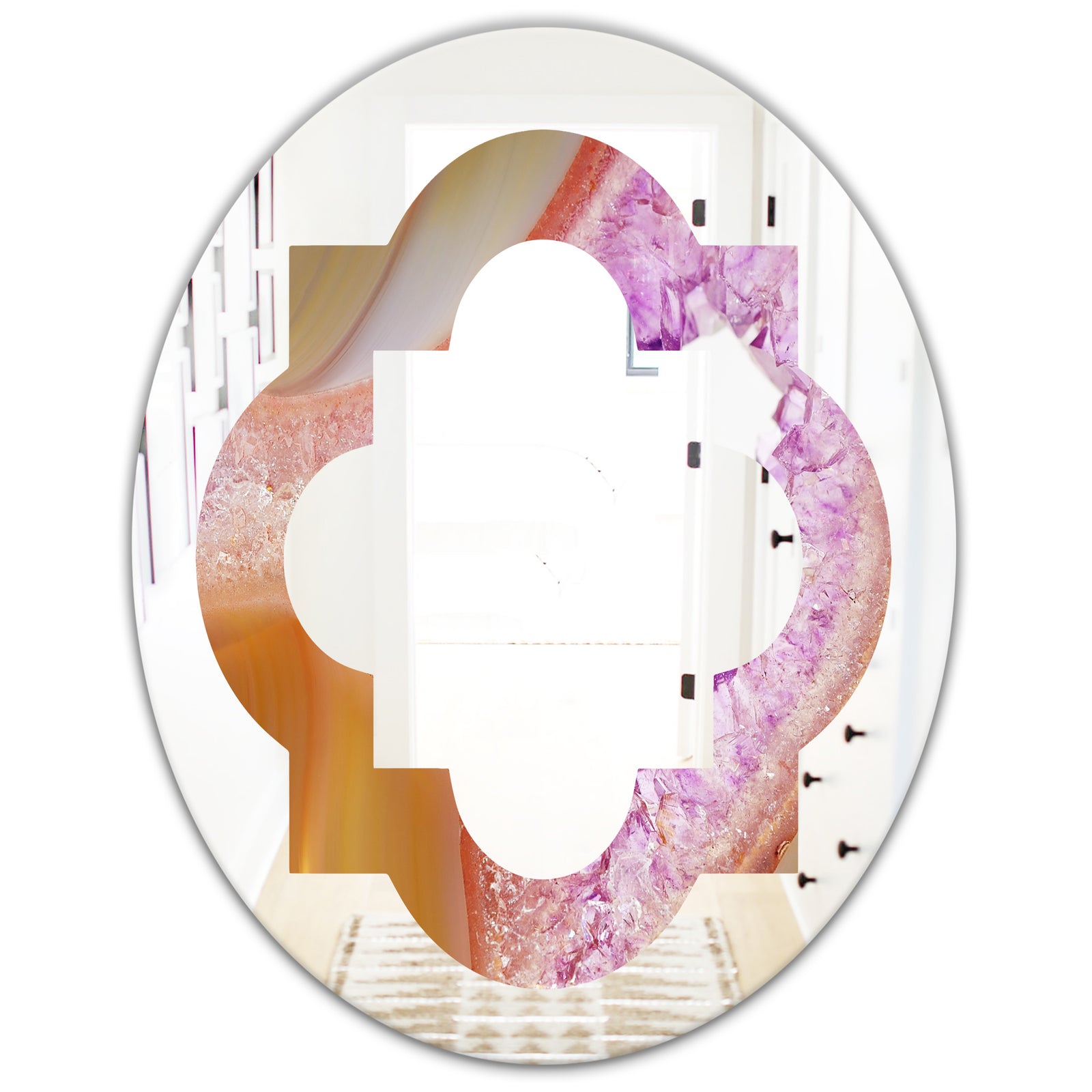 Crystals of Amethyst in Agate - Modern Round or Oval Wall Mirror - Quatrefoil