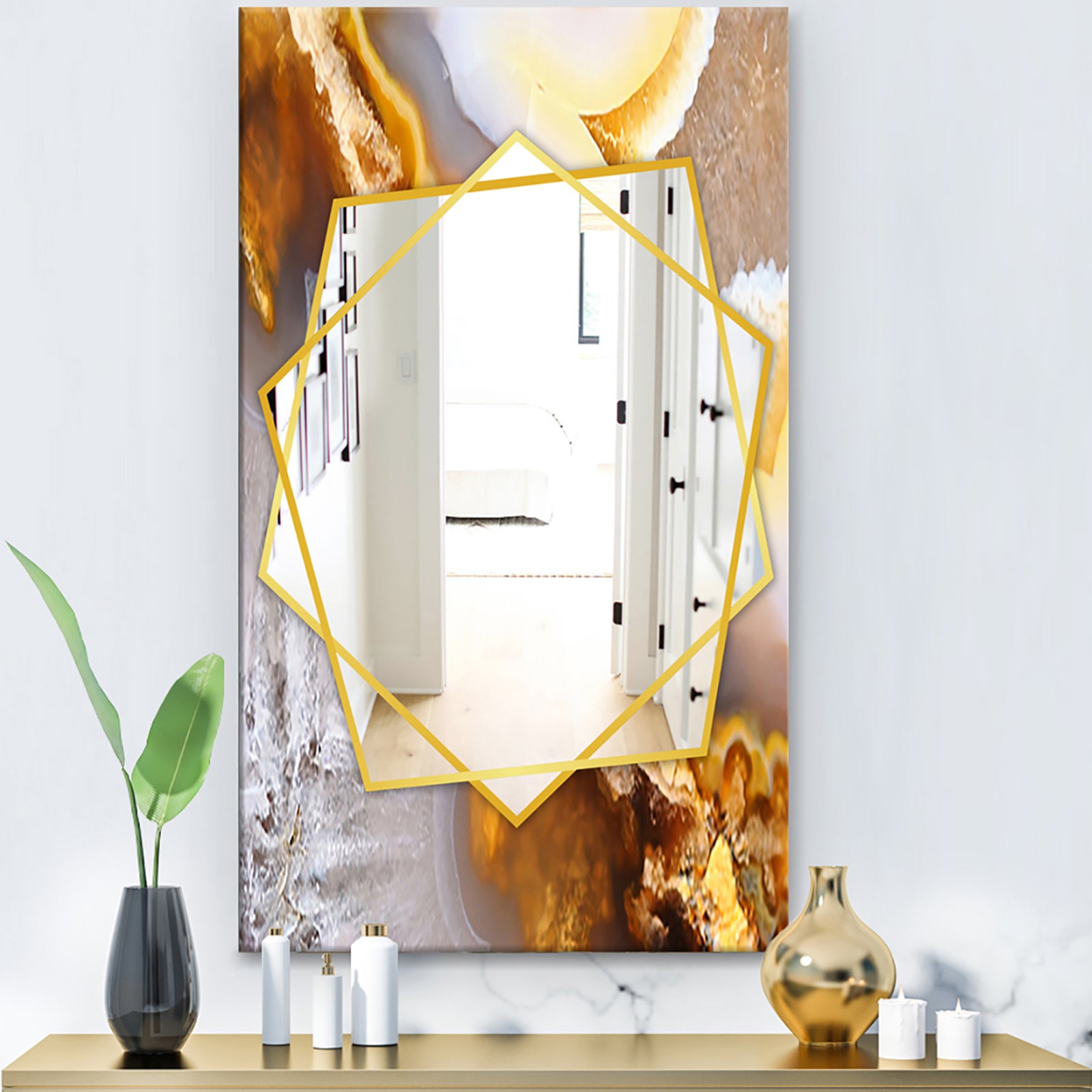 Natural Brown Agate At Crystals - Modern Mirror - Frameless Contemporary Wall Mirror