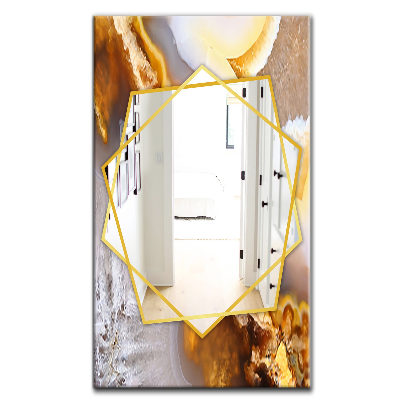 Natural Brown Agate At Crystals - Modern Mirror - Frameless Contemporary Wall Mirror
