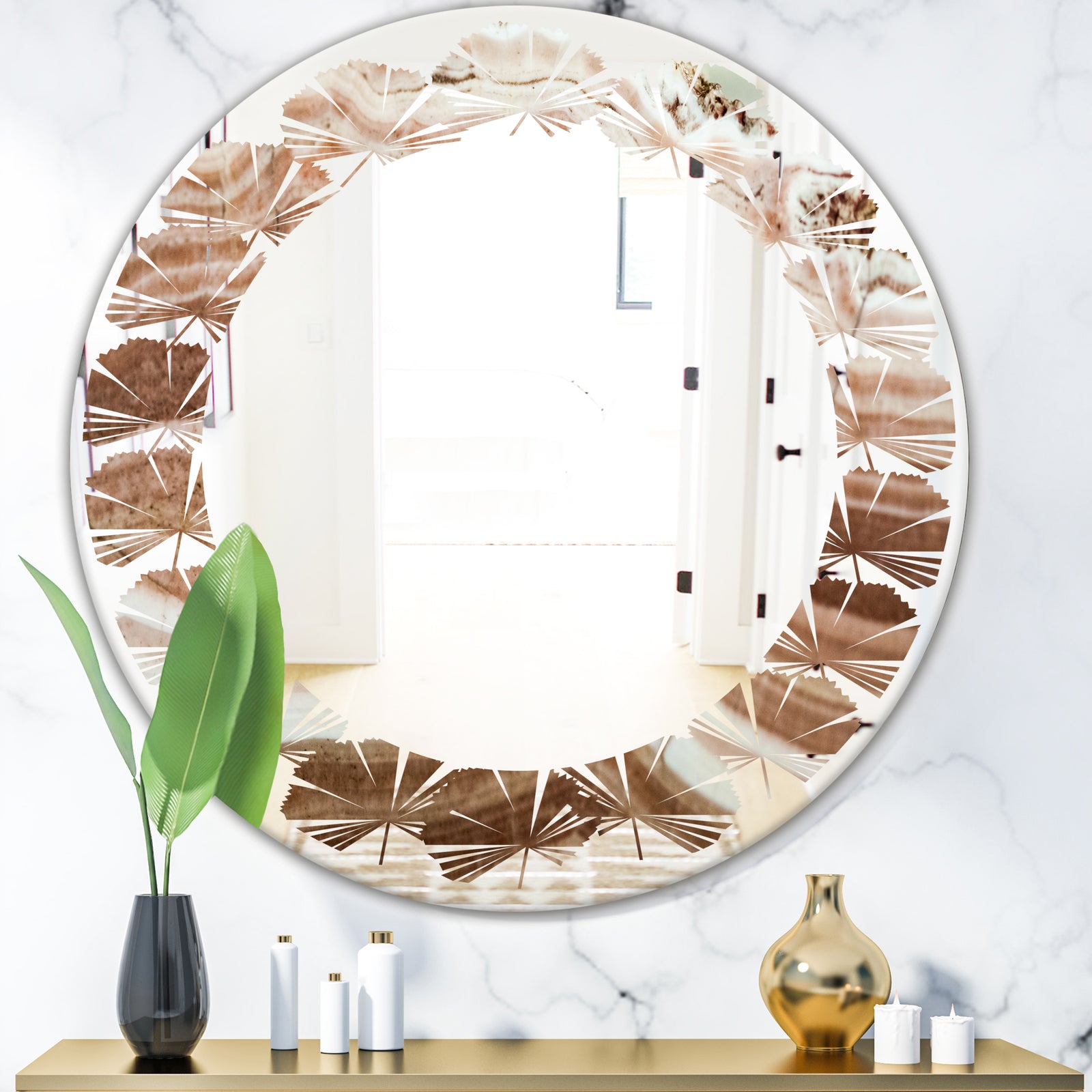 Crystals minerals and stones - Modern Round or Oval Wall Mirror - Leaves