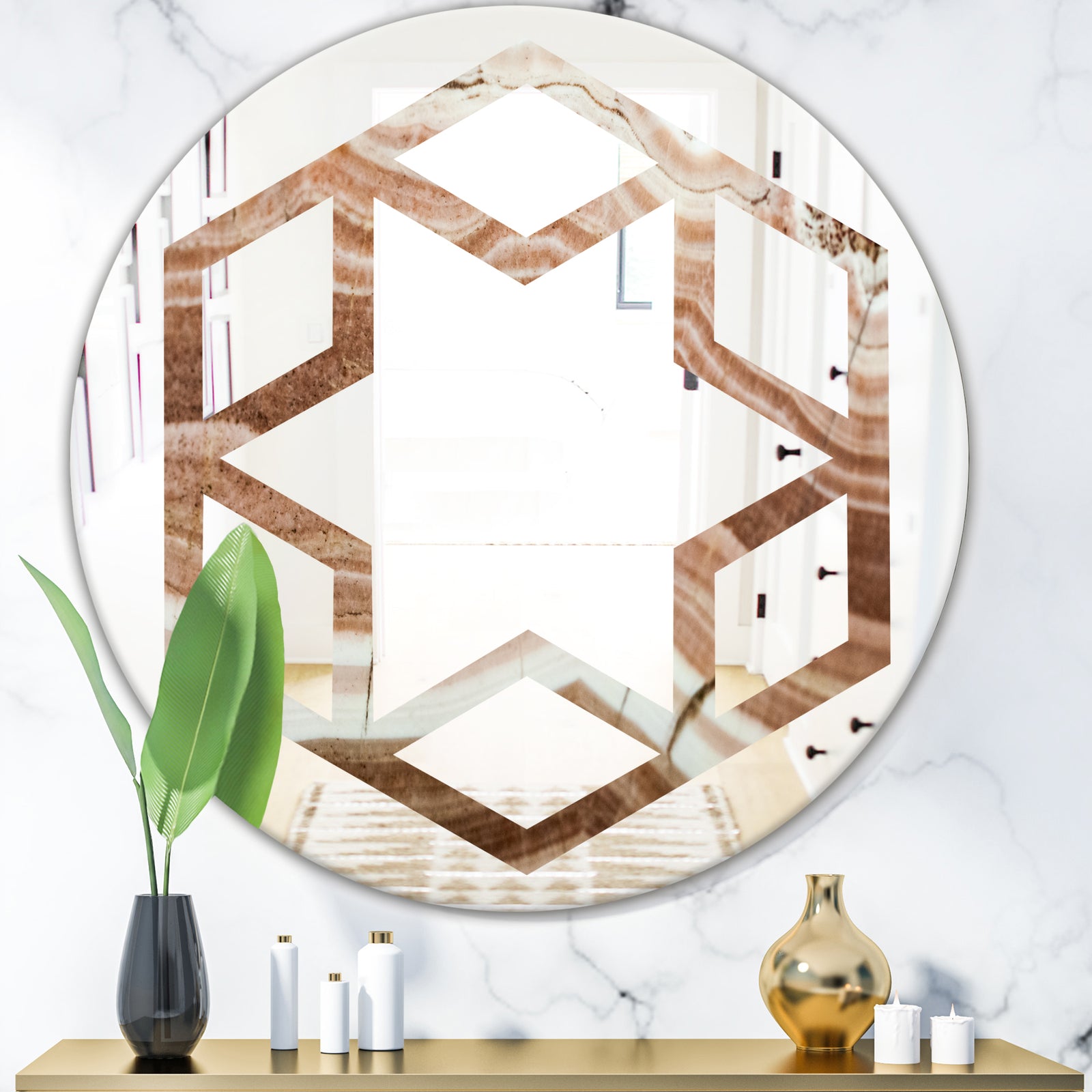 Crystals minerals and stones - Modern Round or Oval Wall Mirror - Hexagon Star