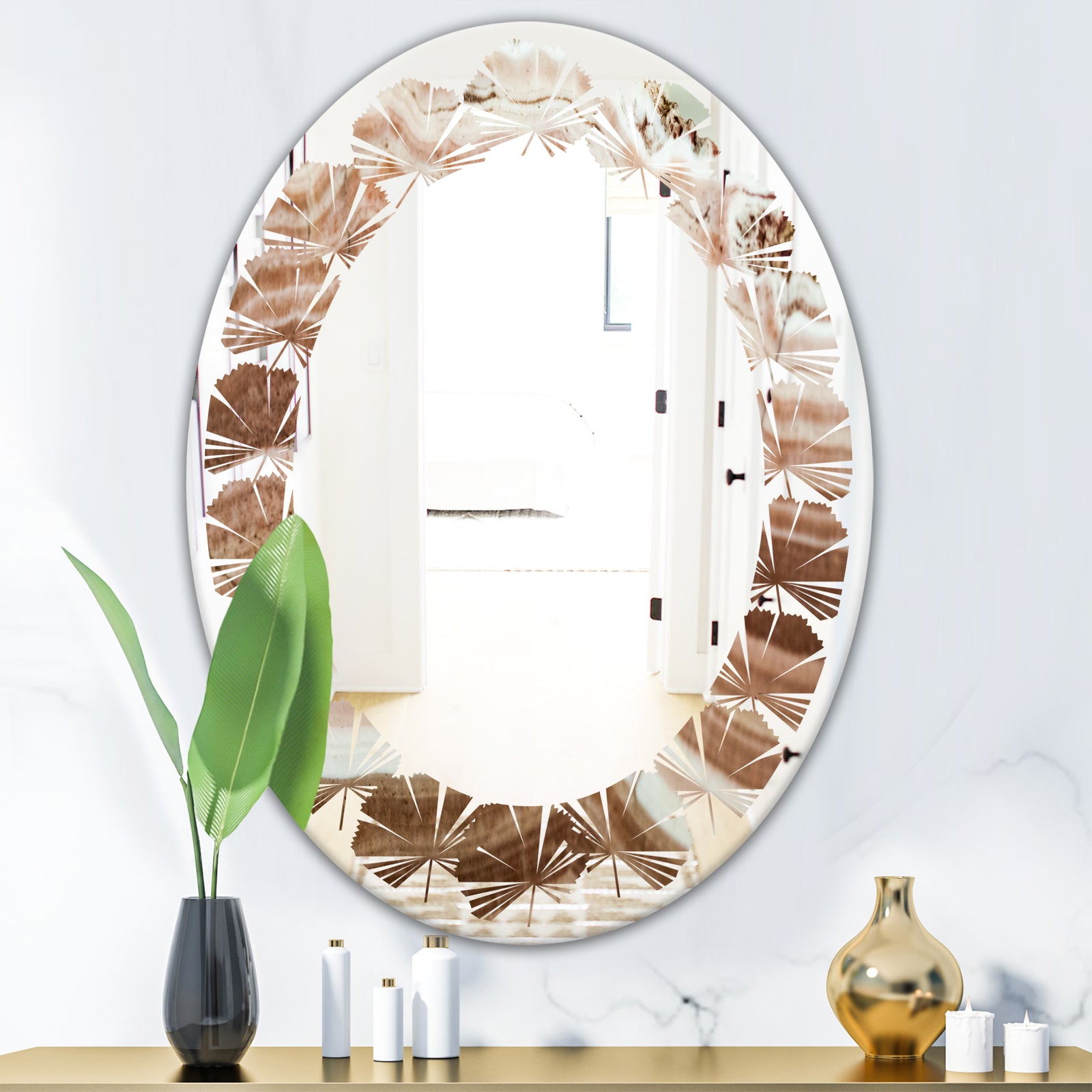 Crystals minerals and stones - Modern Round or Oval Wall Mirror - Leaves