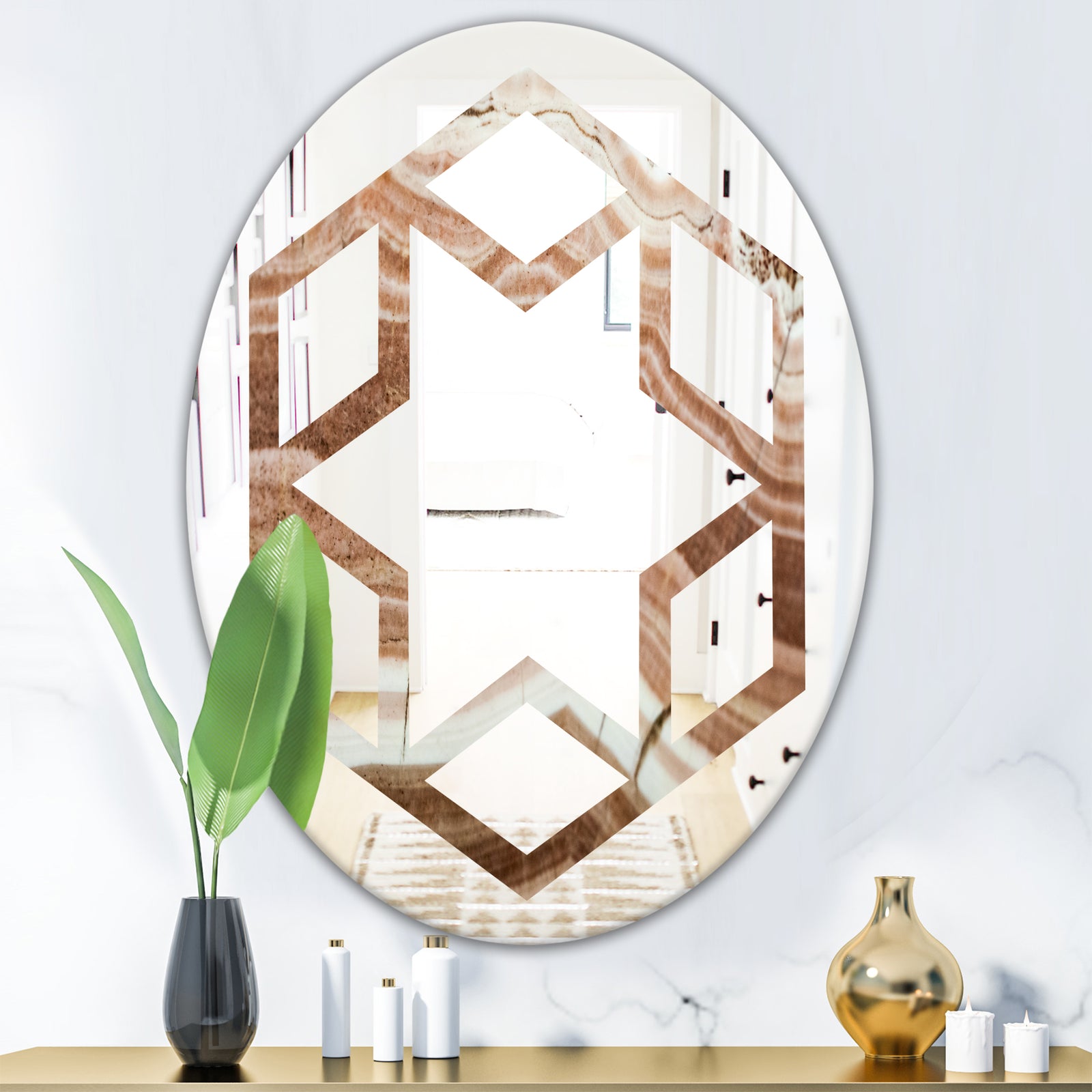 Crystals minerals and stones - Modern Round or Oval Wall Mirror - Hexagon Star