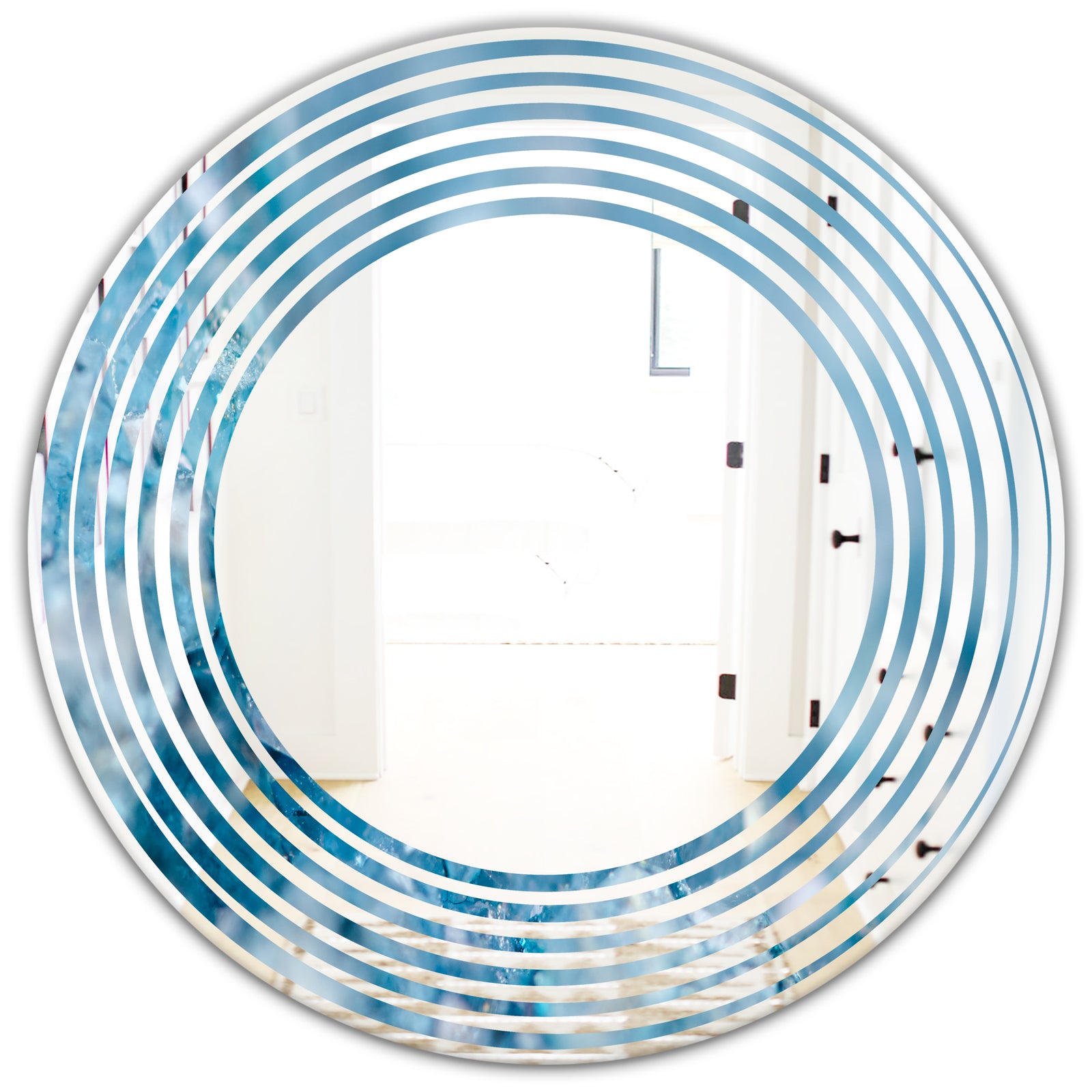 Blue crystals Agate - Modern Round or Oval Wall Mirror - Wave