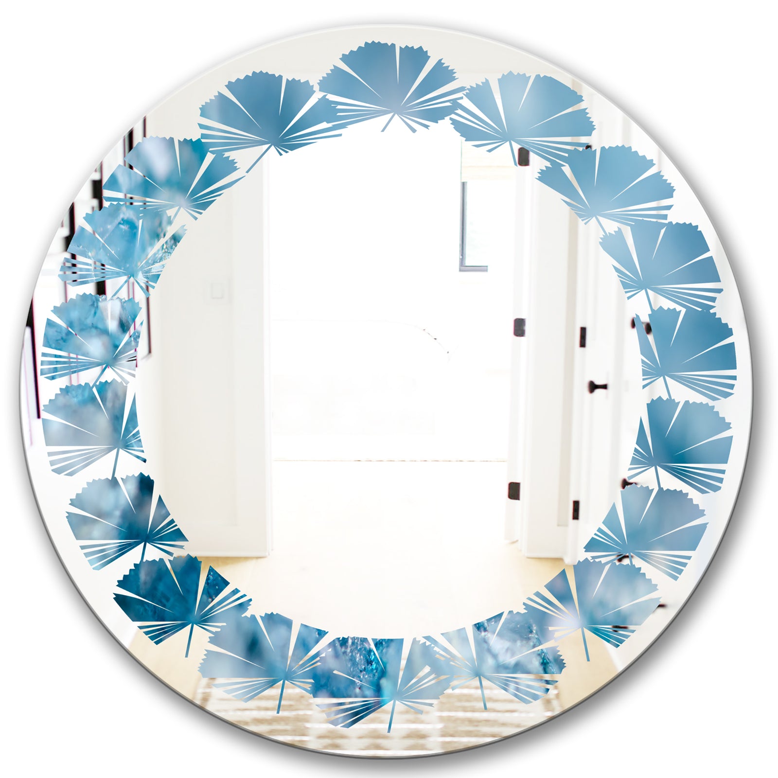 Blue crystals Agate - Modern Round or Oval Wall Mirror - Leaves