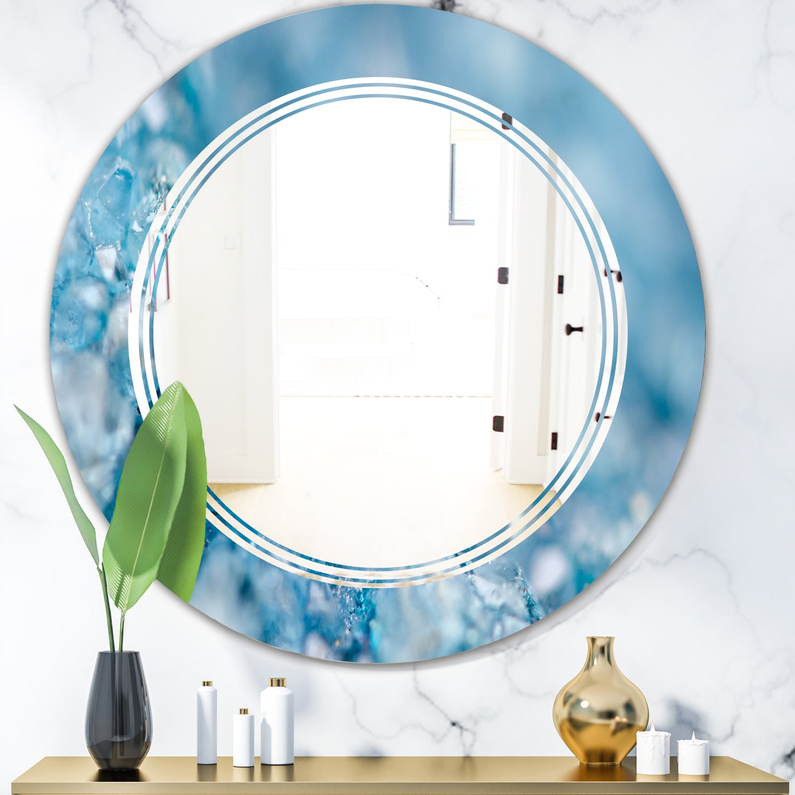 Blue crystals Agate - Modern Round or Oval Wall Mirror - Triple C