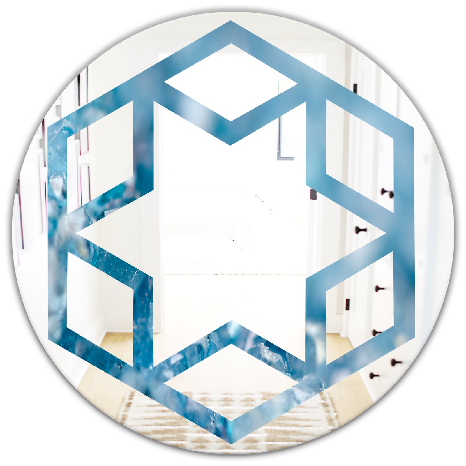 Blue crystals Agate - Modern Round or Oval Wall Mirror - Hexagon Star