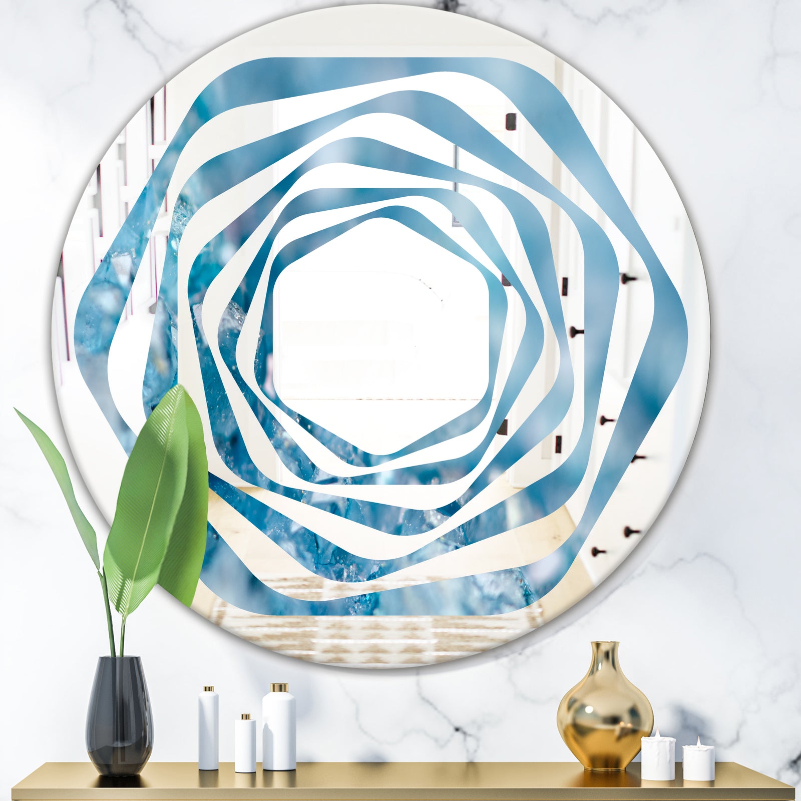 Blue crystals Agate - Modern Round or Oval Wall Mirror - Whirl